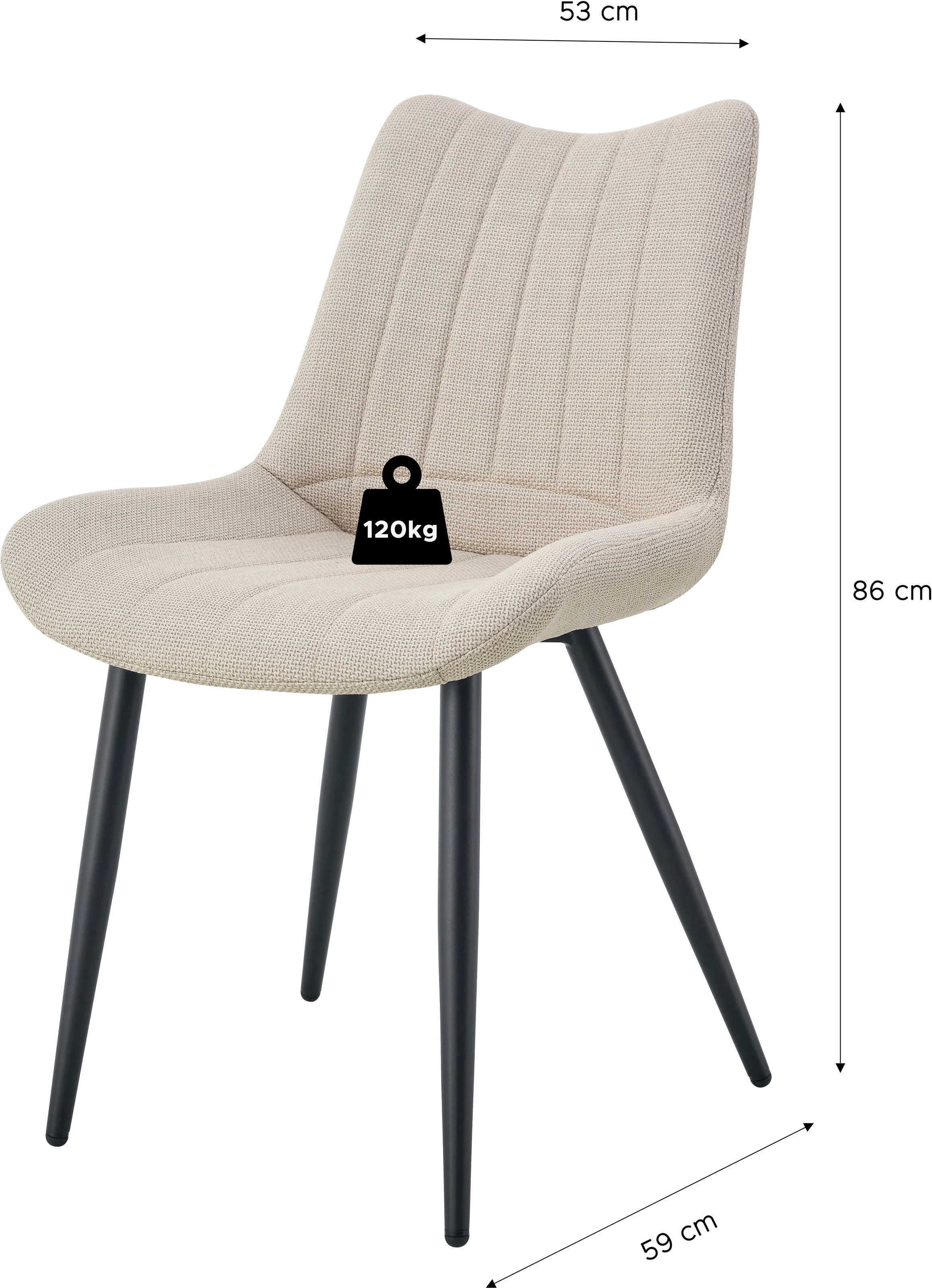 Home affaire Esszimmerstuhl »DAWSON, 2er Set, mit Metallgestell in matt schwarz« (Set) 2 Stk.in verschiedenen Farben, Belsatbarkeit pro Stuhl 120 kg
