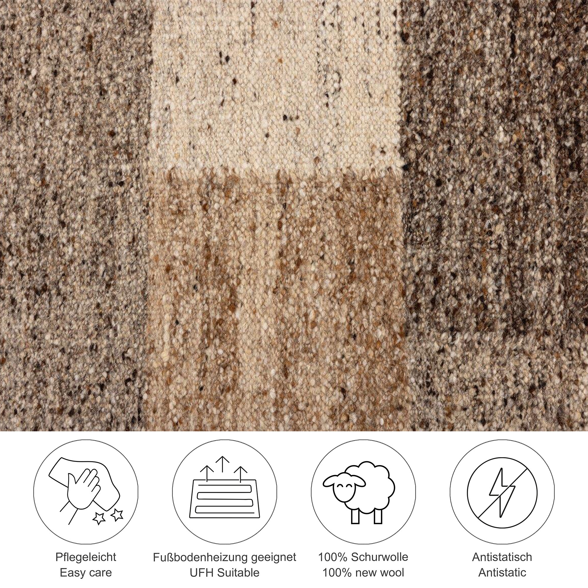 Thumbnail - THEKO Wollteppich "Ehrwald TK-156" rechteckig 12 mm Höhe Wendeteppich, besonders flach, reine Wolle, handgewebt, warme F...