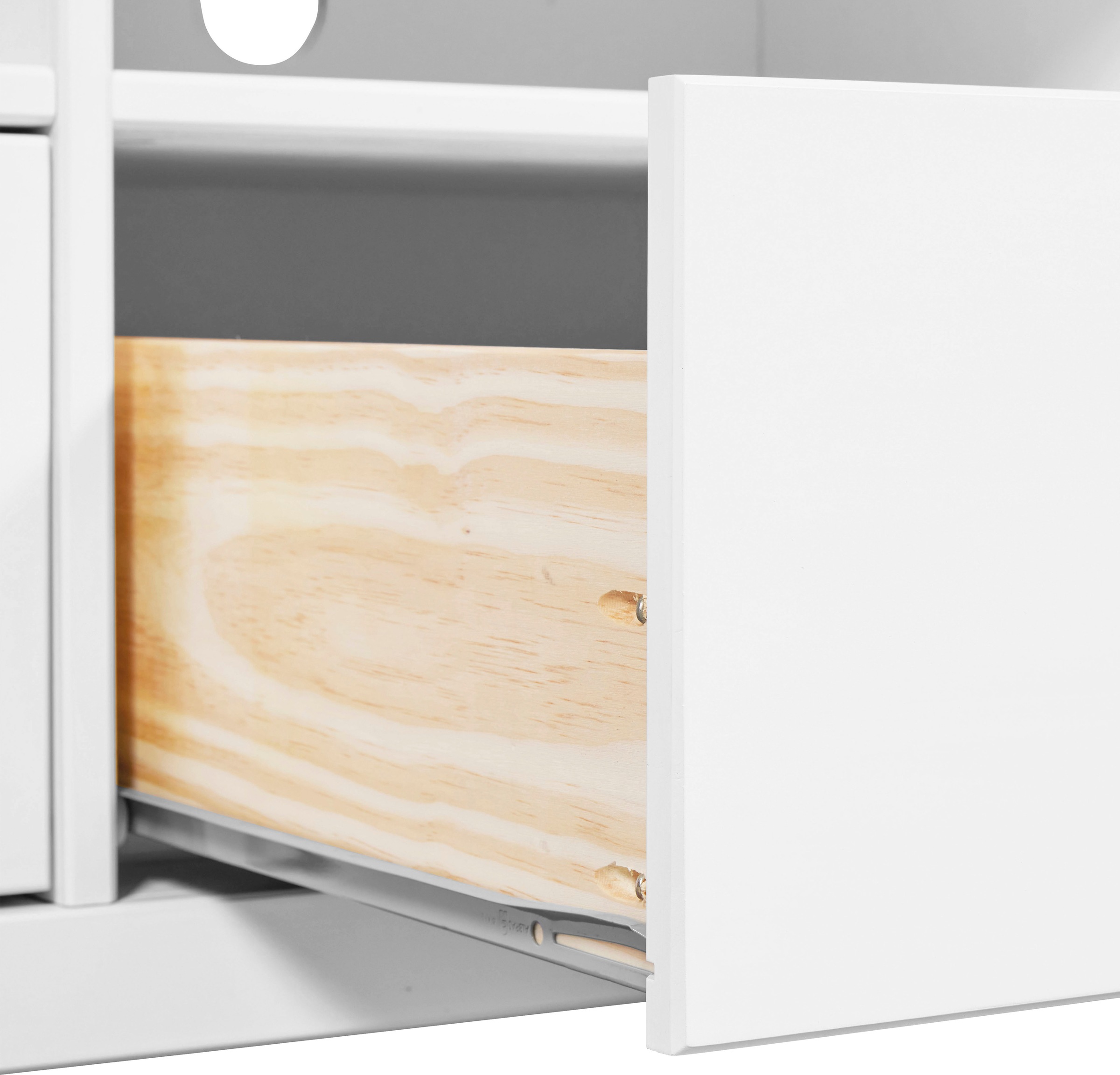 Inter Link TV-Board »Pinora, Kiefer Massivholz, Weiss, 160 x 45 x 57 cm, viel Stauraum« 1 Stk. tlg. TV Lowboard im modernem Skandi Look, 3 Schubladen, Kabeldurchführung