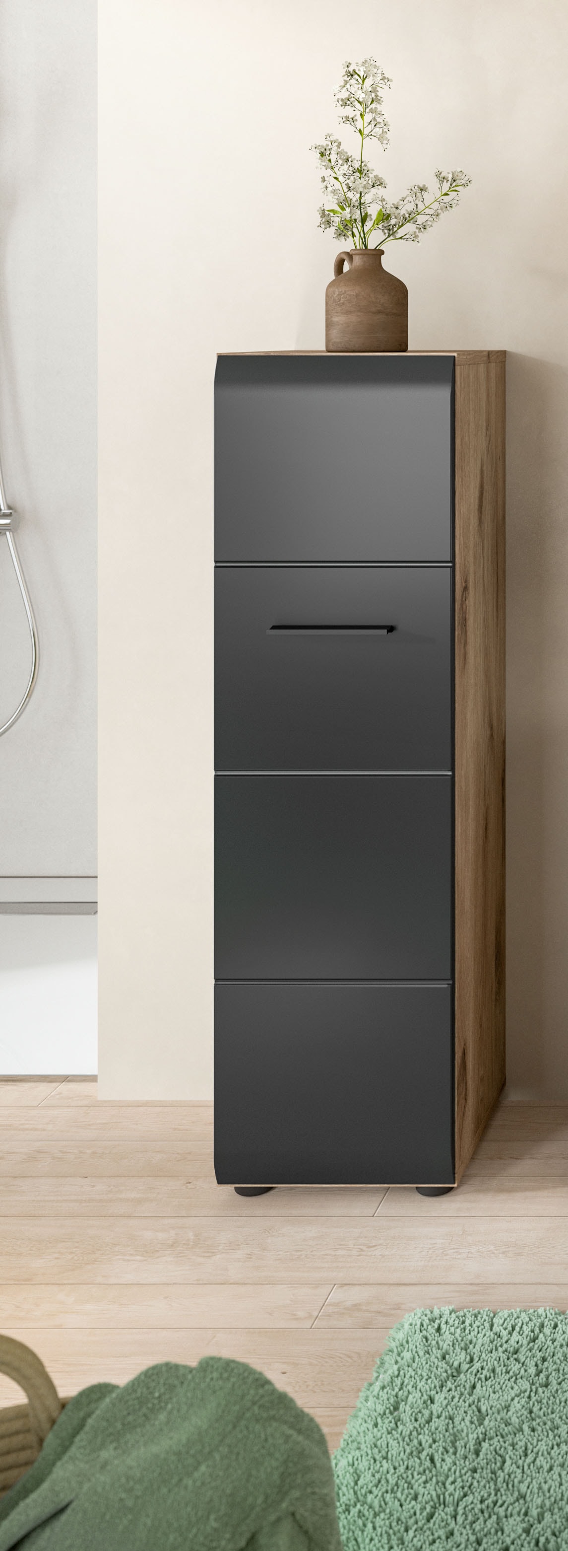 INOSIGN Stauraumschrank, (1 St.), Florenz, Badschrank Nox Oak NB, 106 cm hoch, 4 Fächer