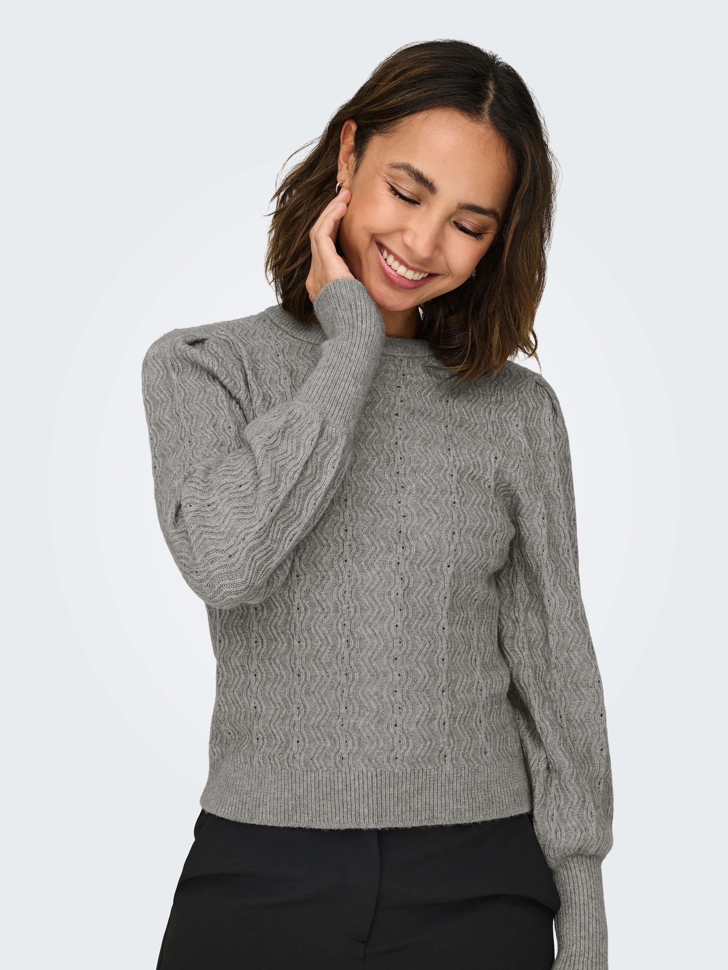 ONLY Rundhalspullover "ONLKATIA LS STRUC PUFF ONECK CC KNT" Materialmix, re günstig online kaufen