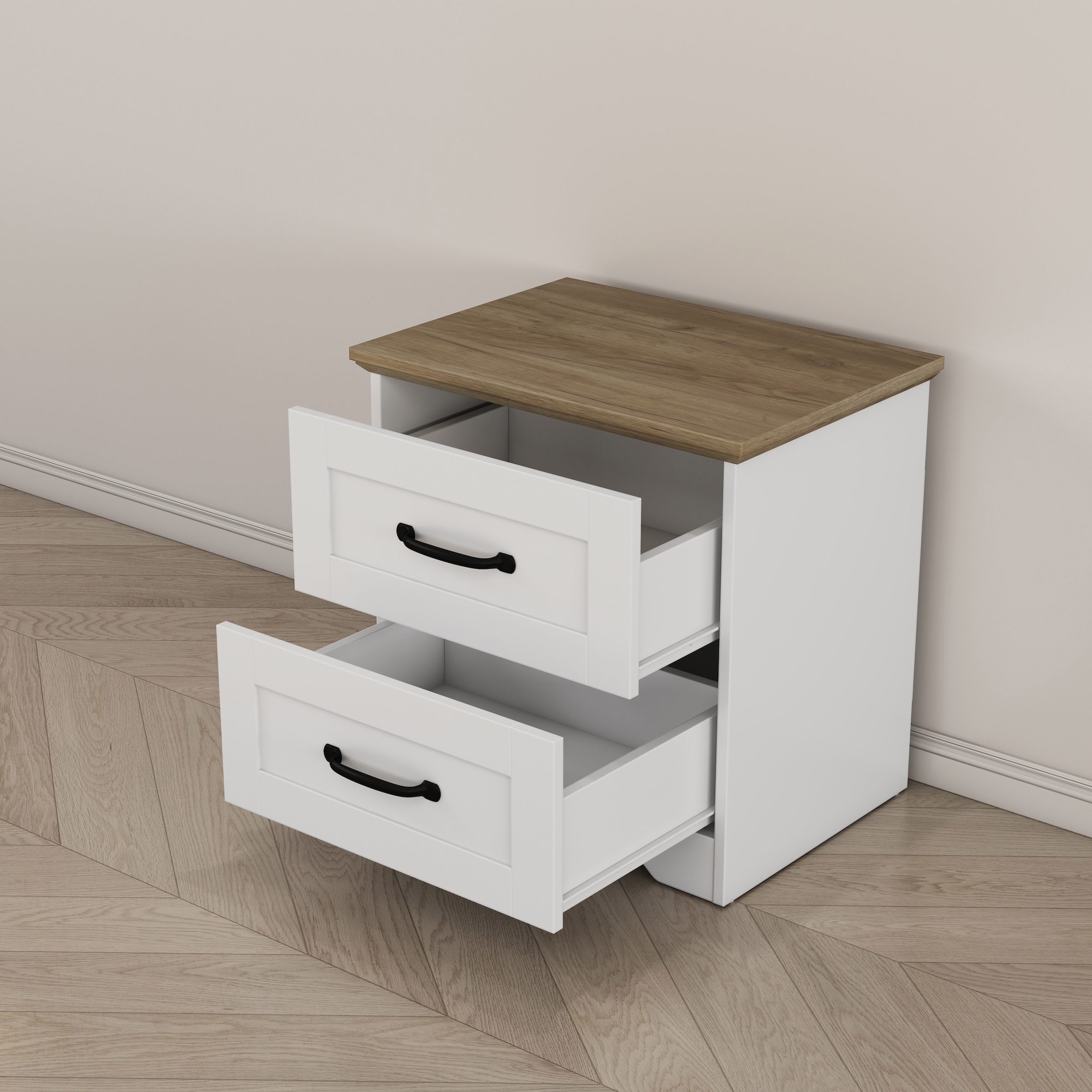 OTTO home Nachtkommode »Emmilia Nachttisch Set im Landhaus Design« Schlafzimmer Kommoden Nachschrank im 2er Set, 2 Stk. tlg. 2 Schubladen je Nachttisch - viel Stauraum im Schlafzimmer