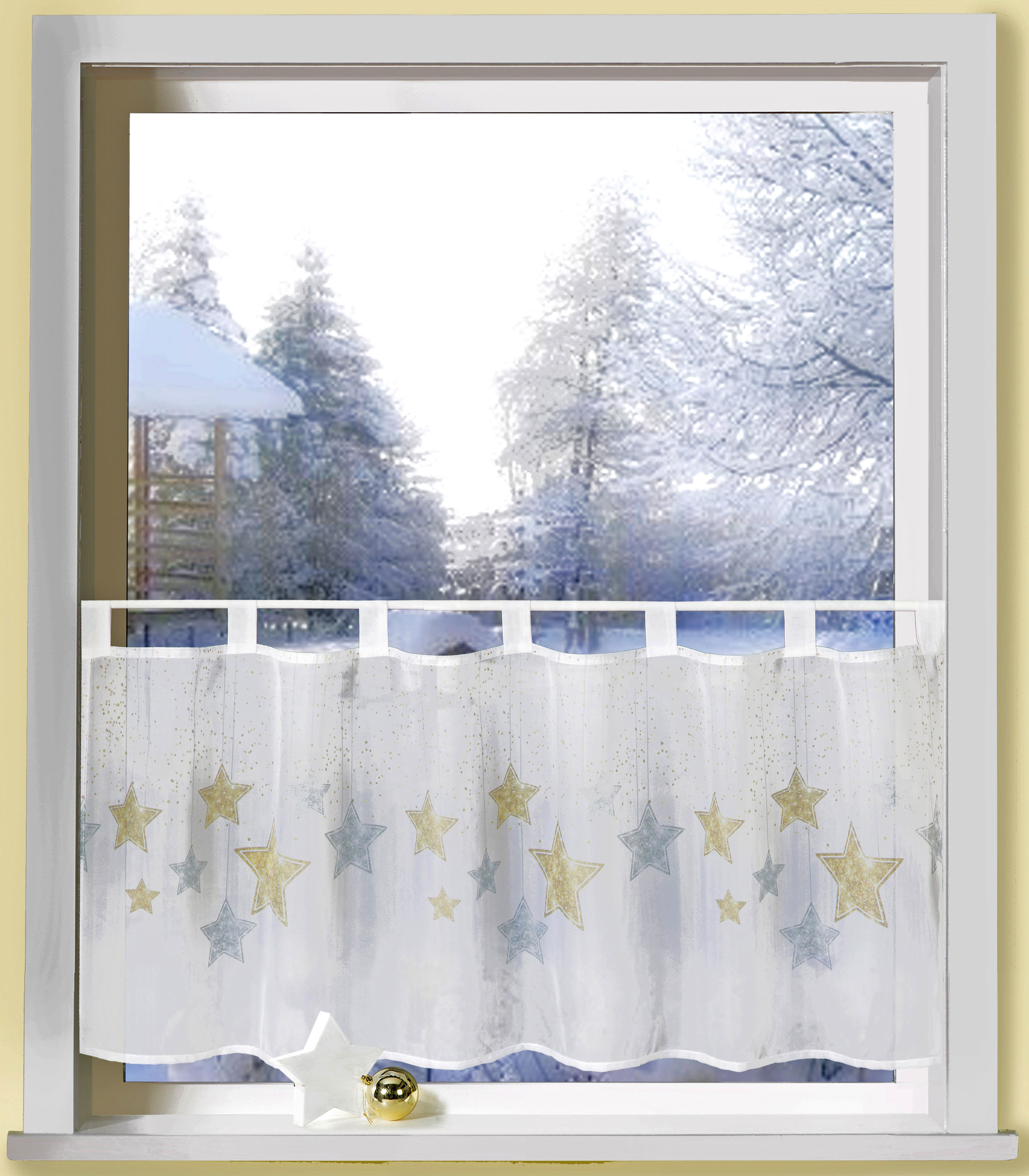 Scheibengardine WECKBRODT, B:120cm H:45cm, gold, Voile, Polyester, Küche, Gardinen, "Astrid", Bistro, Voile, bedruckt, Sterne, HxB 45x120cm, Gardine,