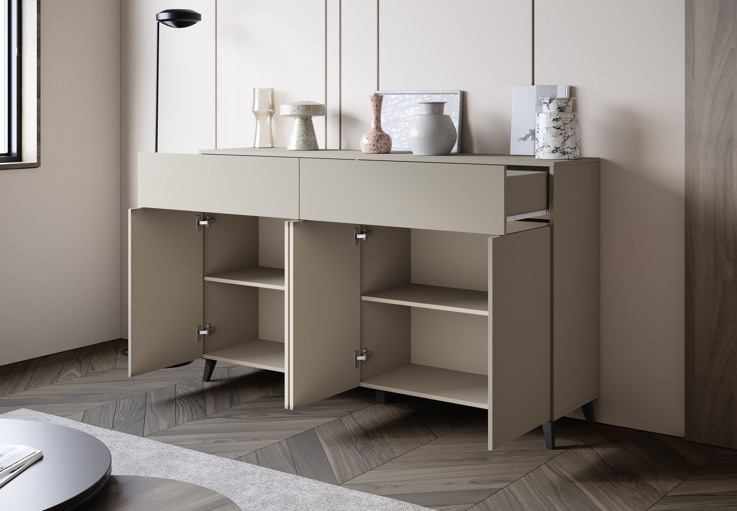 Home affaire Sideboard »Phuket mit 4 Türen und 2 Schubladen, 160 cm breit« 1 Stk. tlg. Grifflose Kommode mit Push-to-Open und viel Stauraum
