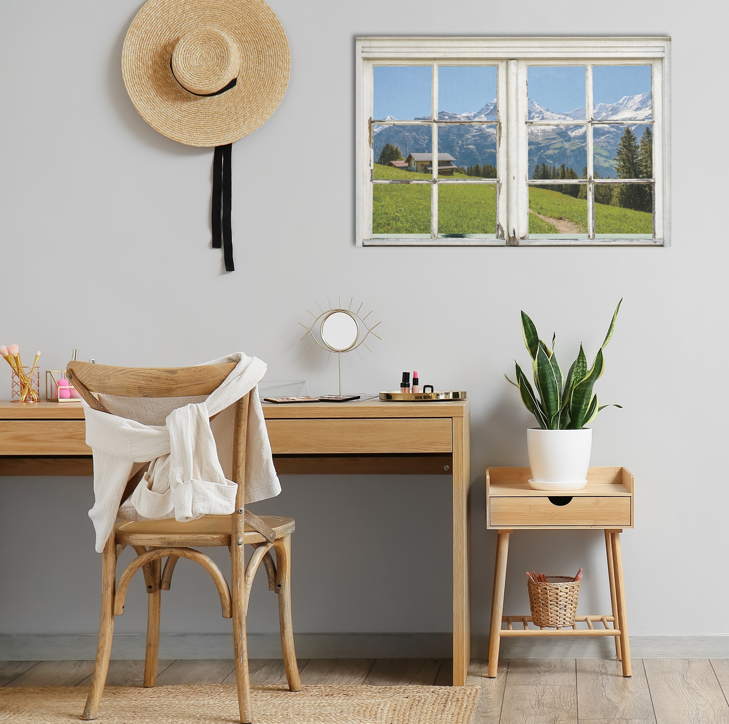 queence Leinwandbild "Südtirol" Berge & Alpenbilder  Berghütte  Fensterblic günstig online kaufen