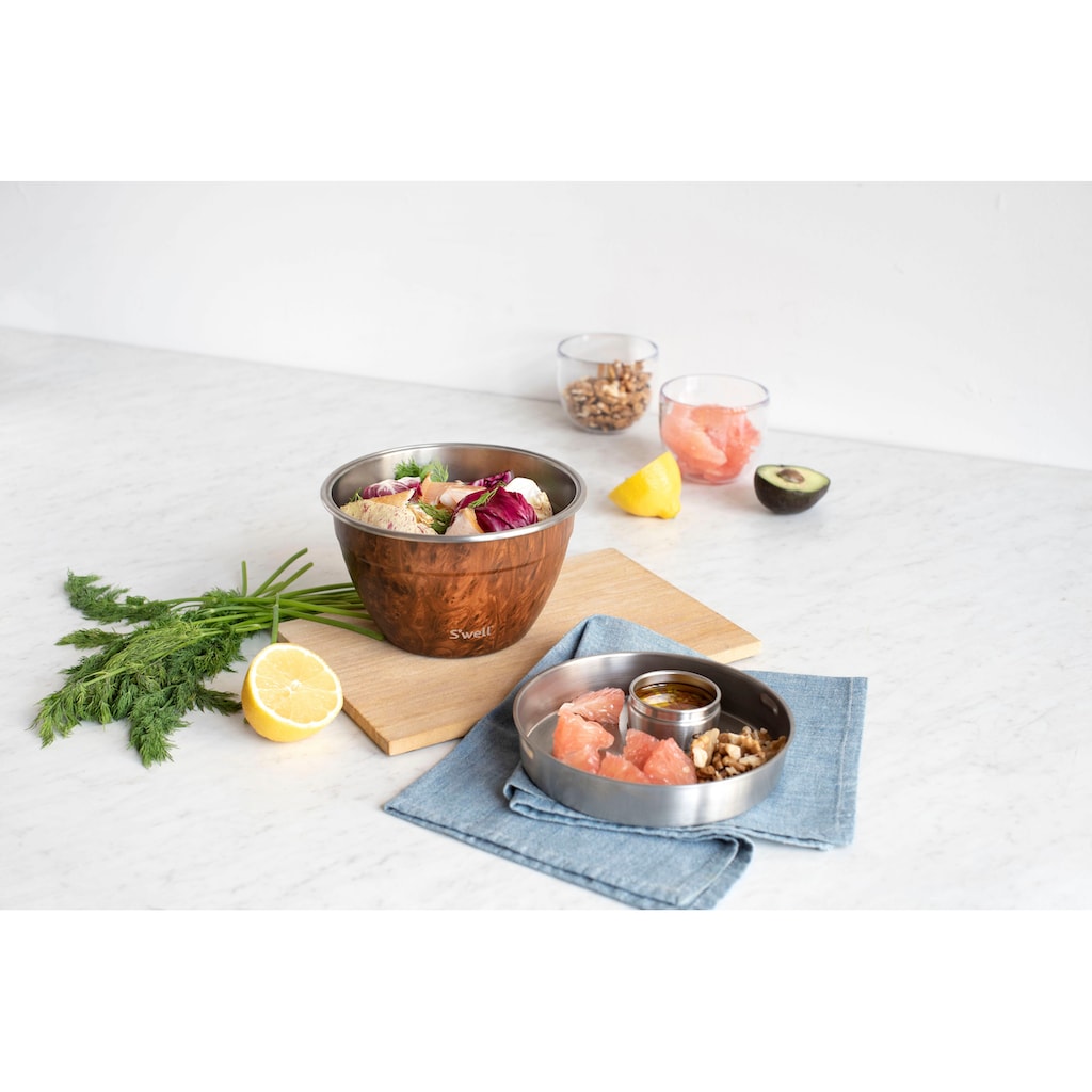 S'well Salatschüssel »S'well Onyx Salad Bowl Kit, 1.9L«, 3 tlg., aus Edelstahl, Therma-S'well®-Technologie, vakuumisolierten Außenschale