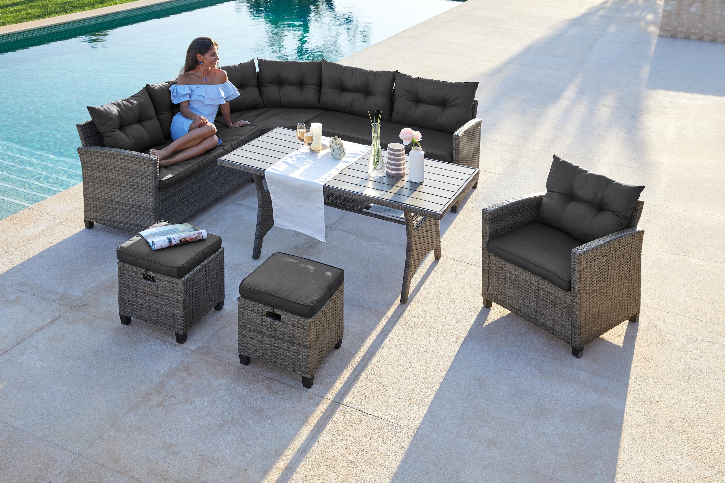 KONIFERA Gartenlounge-Set "Keros Premium" Set, 2x 2er Sofa, 1x Ecke, 1x Ses günstig online kaufen
