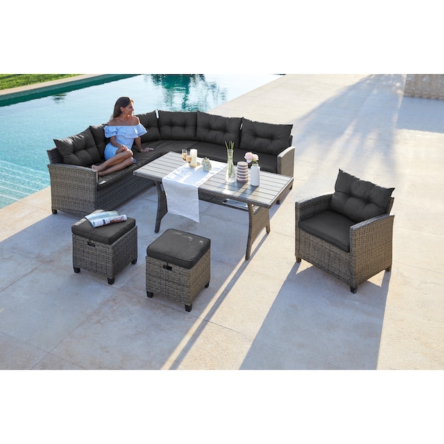 KONIFERA Gartenlounge-Set »Keros Premium«, (20 tlg.), Ecklounge, 2 Hocker,  Sessel, Tisch, Polyrattan | BAUR