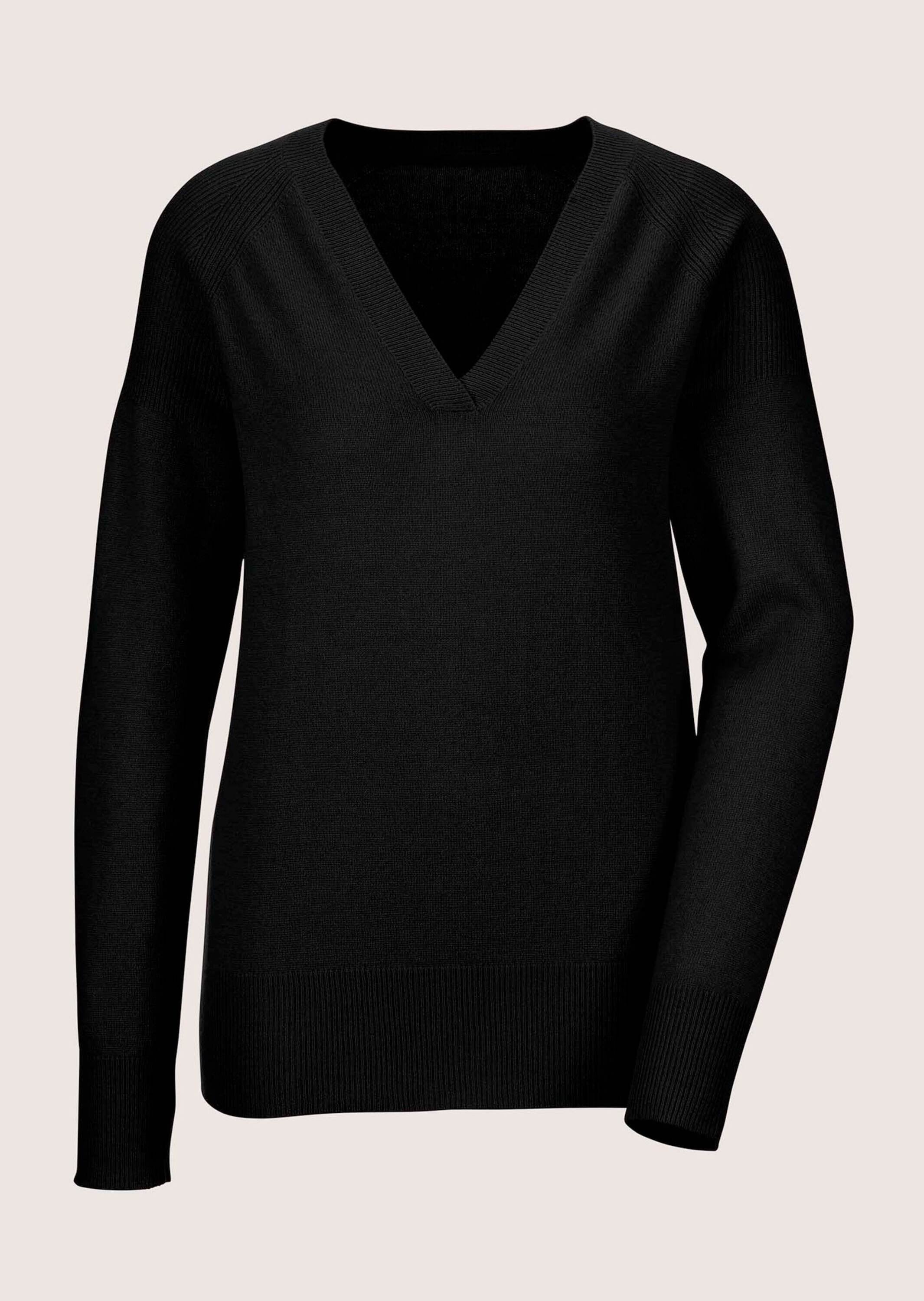 MADELEINE Longpullover "Pullover Kaschmirpullover mit V-Ausschnitt" Edles Maschenbild