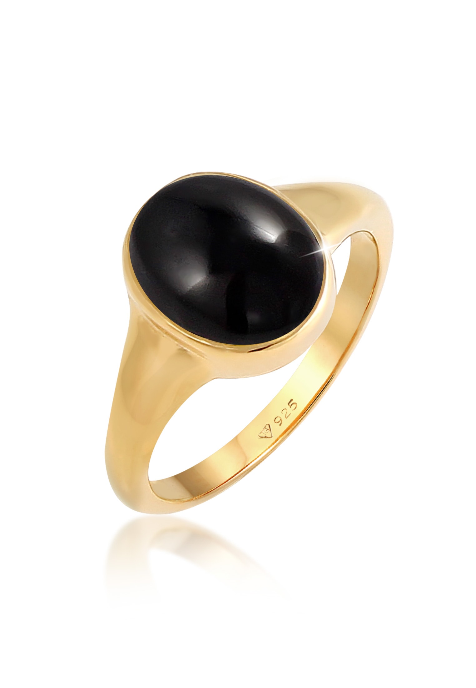 ELLI Damen Siegelring "Ring Siegelring Onyx Oval 925 Silber vergoldet", 54, ohne Stein, Silber 925 (Sterlingsilber), 9mm, gold, Silber 925