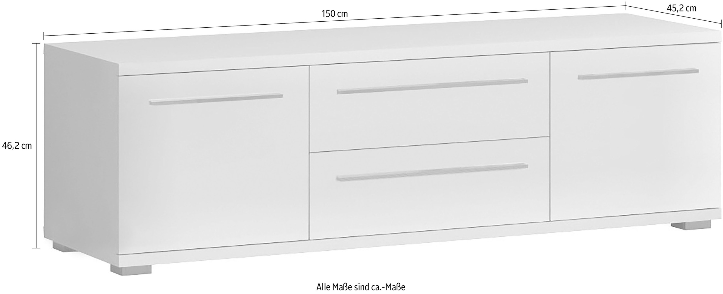 Places of Style Lowboard »Piano TV-Kommode in Breite 165 oder 180 cm mit Soft-Close-Funktion«, Hochglanz UV-lackiert, Br 180 cm mit versch. Tür- und Schubkastenmaße