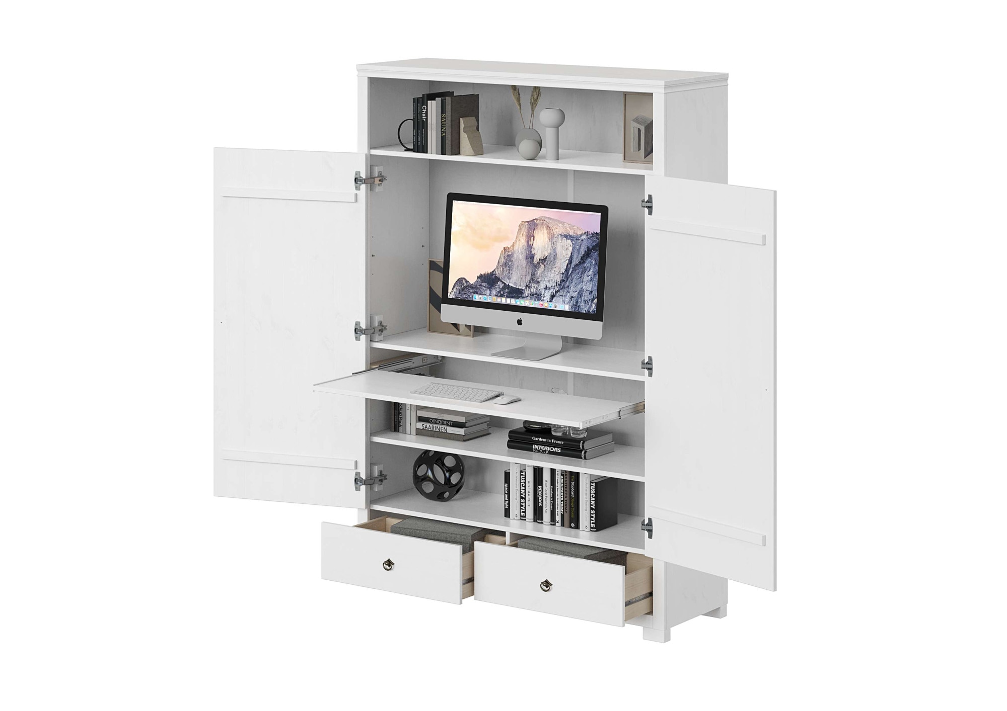 OTTO home Wäscheschrank »Clarius, Neuheit! Smarter ALLESKÖNNER, Mehrzweckschrank, Büroschrank«, (H/B/T ca. 180/125/40cm), mit Ausziehregal, Schublade, stabil + langlebig, Massivholz made in EU