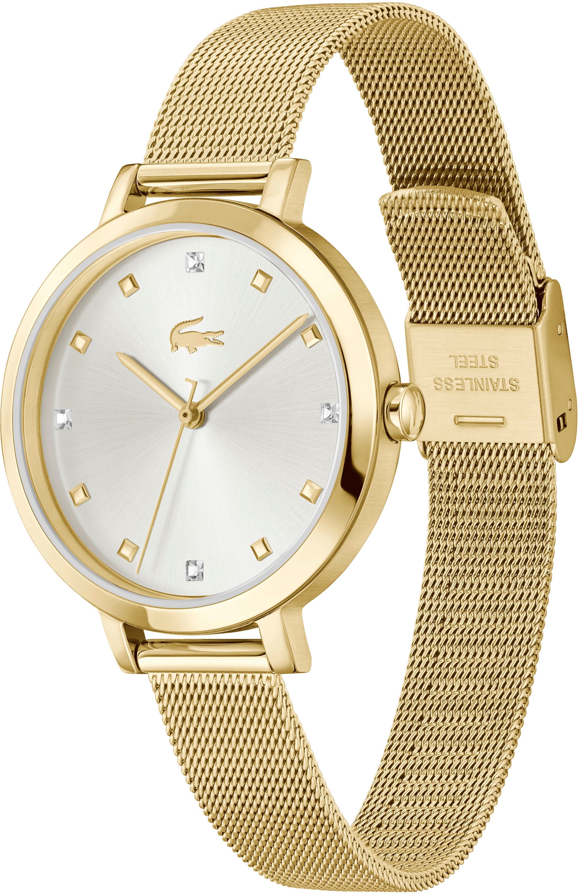 Lacoste Quarzuhr »RIGA«, Armbanduhr, Damenuhr, Edelstahlarmband, analog, Glaskristalle