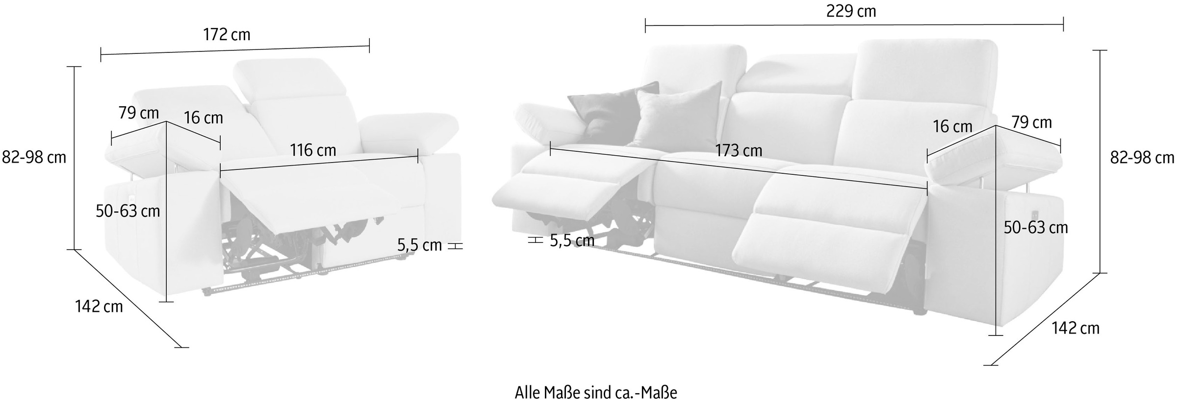 Places of Style Sitzgruppe »Kilado«, mit Relaxfunktion, verstellbarer Armlehne, Kopfteilverstellung