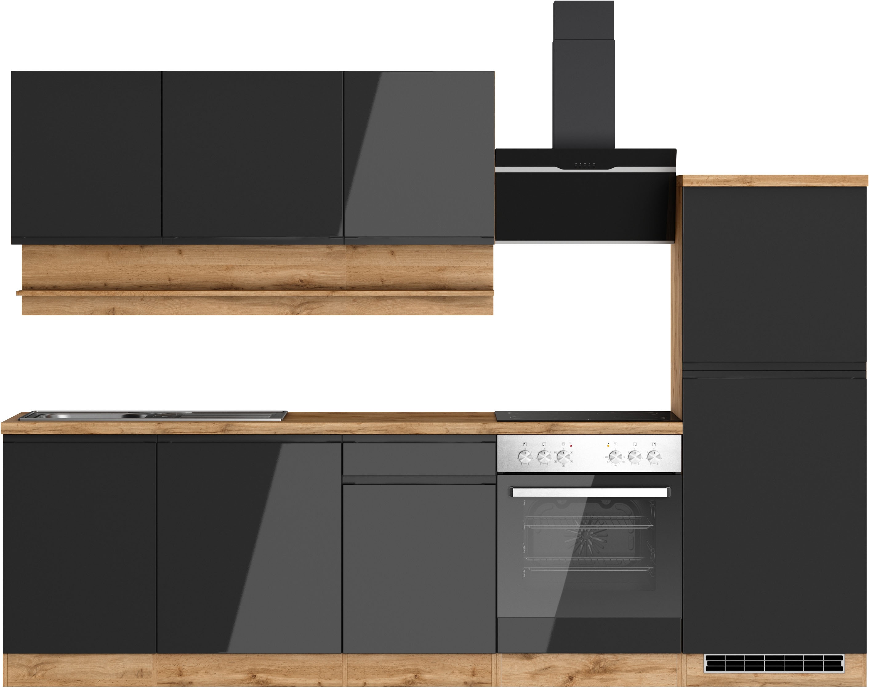KOCHSTATION Küchenzeile "KS-Virginia,neu in verbesserter Ausführung" Arbeitsplatte 38 mm stark, Stauraum, Softclose, Breite 280 cm, Soft-Close, wahlweise mit E-Geräten
