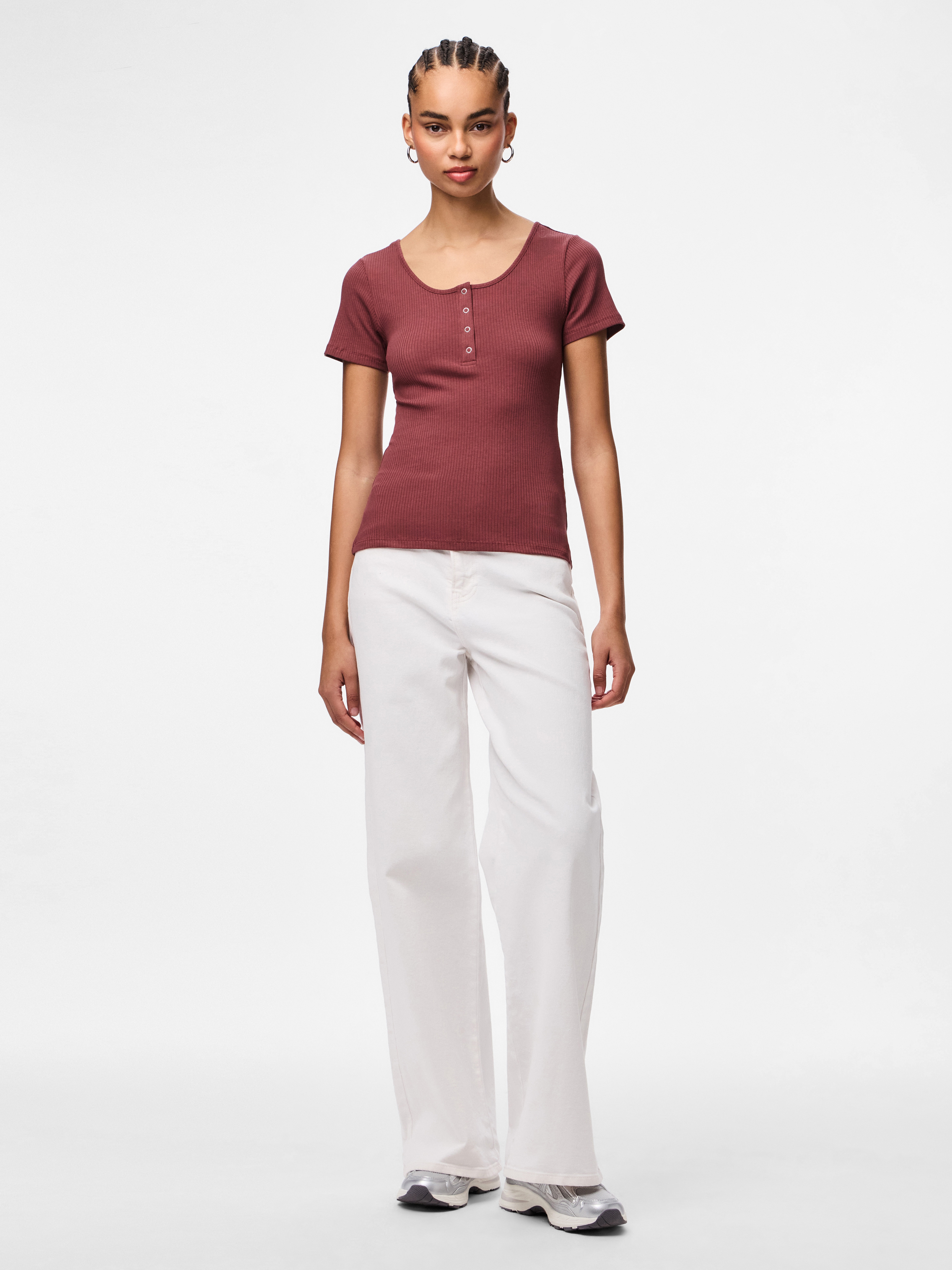 Thumbnail - pieces Kurzarmshirt "PCKITTE SS TOP NOOS BC" Baumwollmischung, slim fit