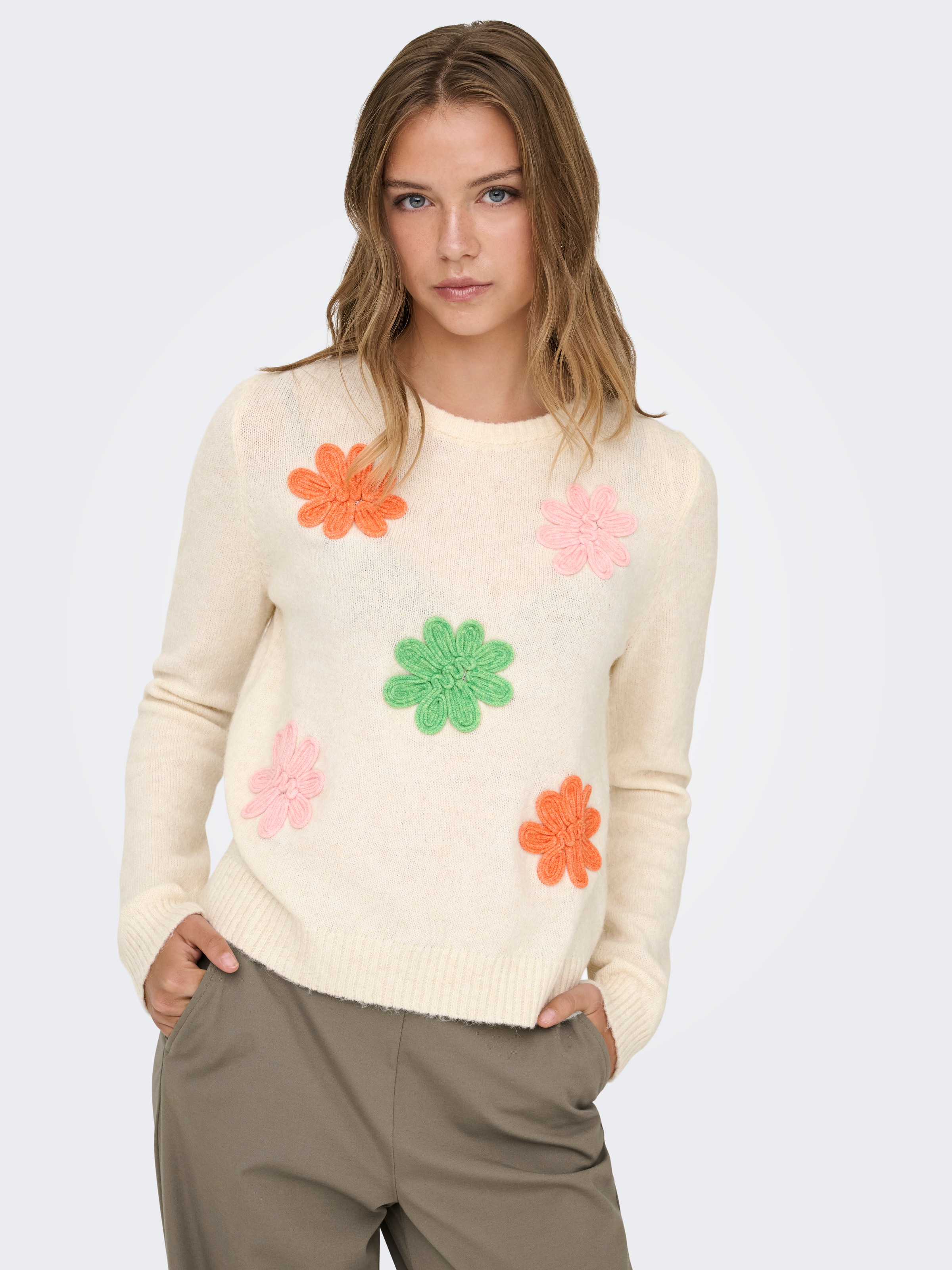 ONLY Strickpullover "ONLLOTUS LIFE LS FLOWER O-NECK EX KNT" günstig online kaufen