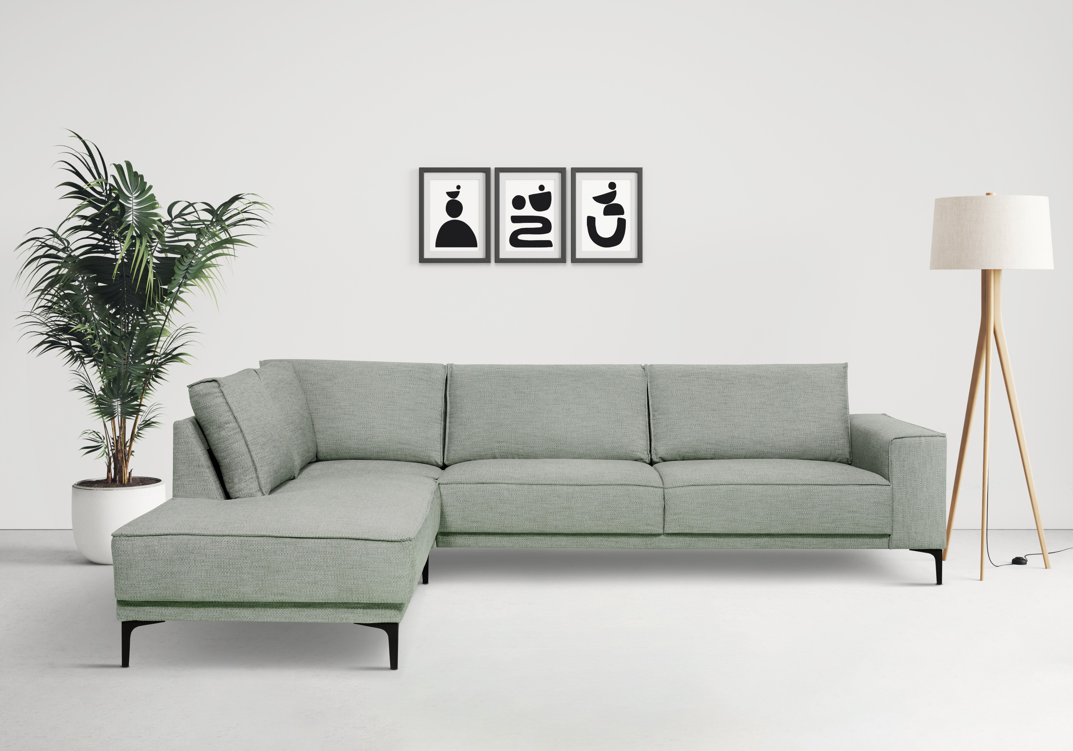 OTTO home Ecksofa "OLAND Flachgewebe L-Form, B: 289 cm, Skandi-Design" Struktur, Flachgewebe, Luxus-Microfaser, Boucle