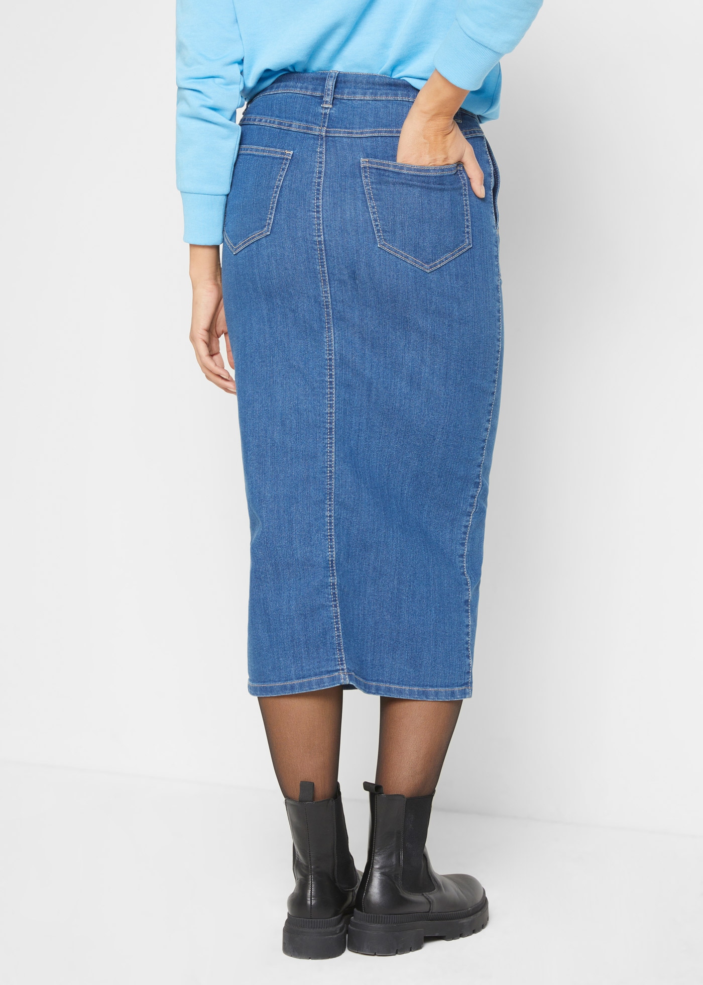 bonprix Jeansrock aus Baumwollmischung, mit Schlitz, schmale Passform, casual Stil