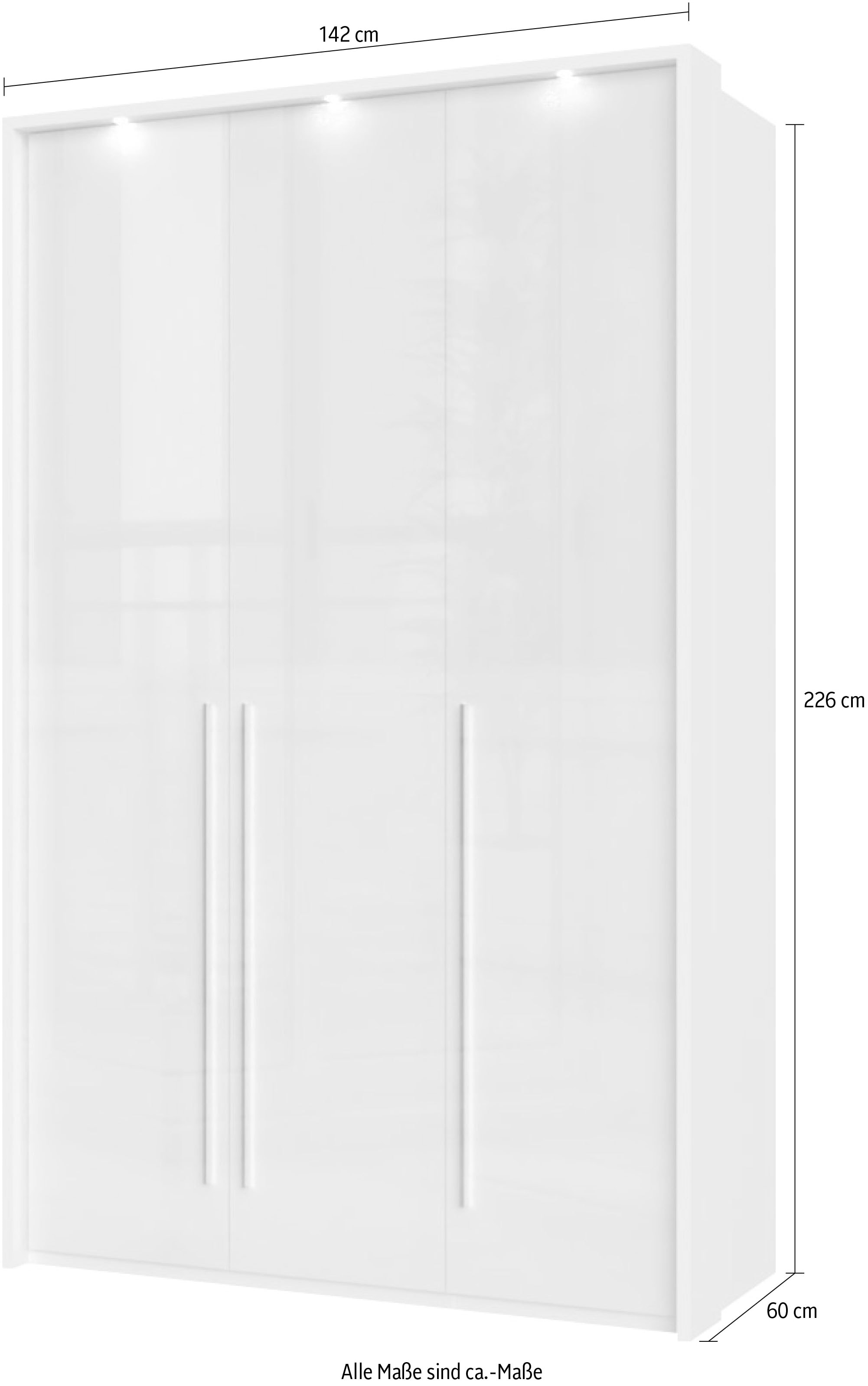 Places of Style Kleiderschrank »Piano, inklusive Rahmen und Beleuchtung, soft-close-Funktion«, (viele Breiten zur Auswahl, 226cm hoch), beige oder weiß, UV lackiert, Hochglanzfronten, FSC-zertifiziert