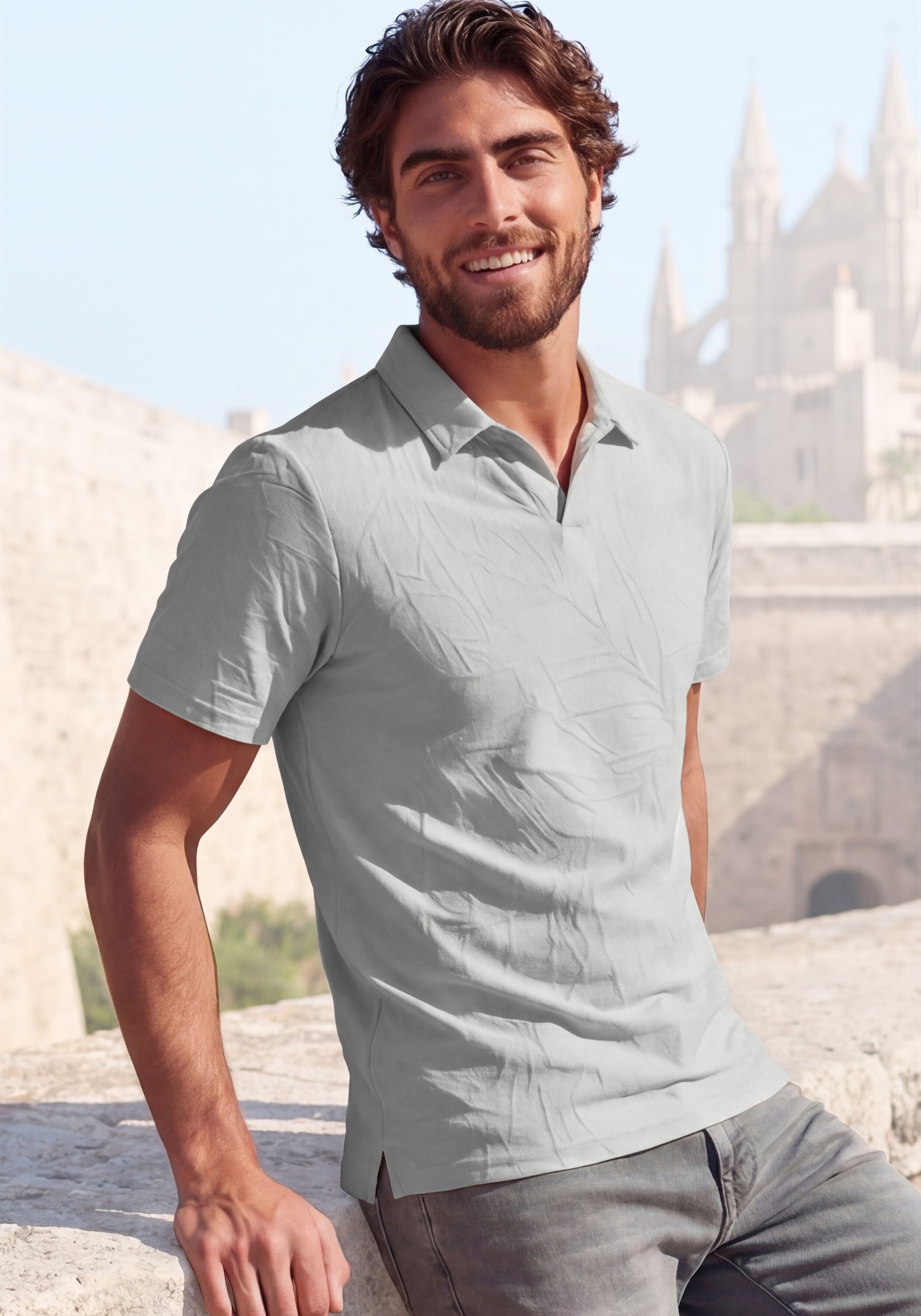 Beachtime Poloshirt », T-Shirt mit modischen Blätter-Design bis Größe 5XL« neue Strukturqualität im Blätter-Design