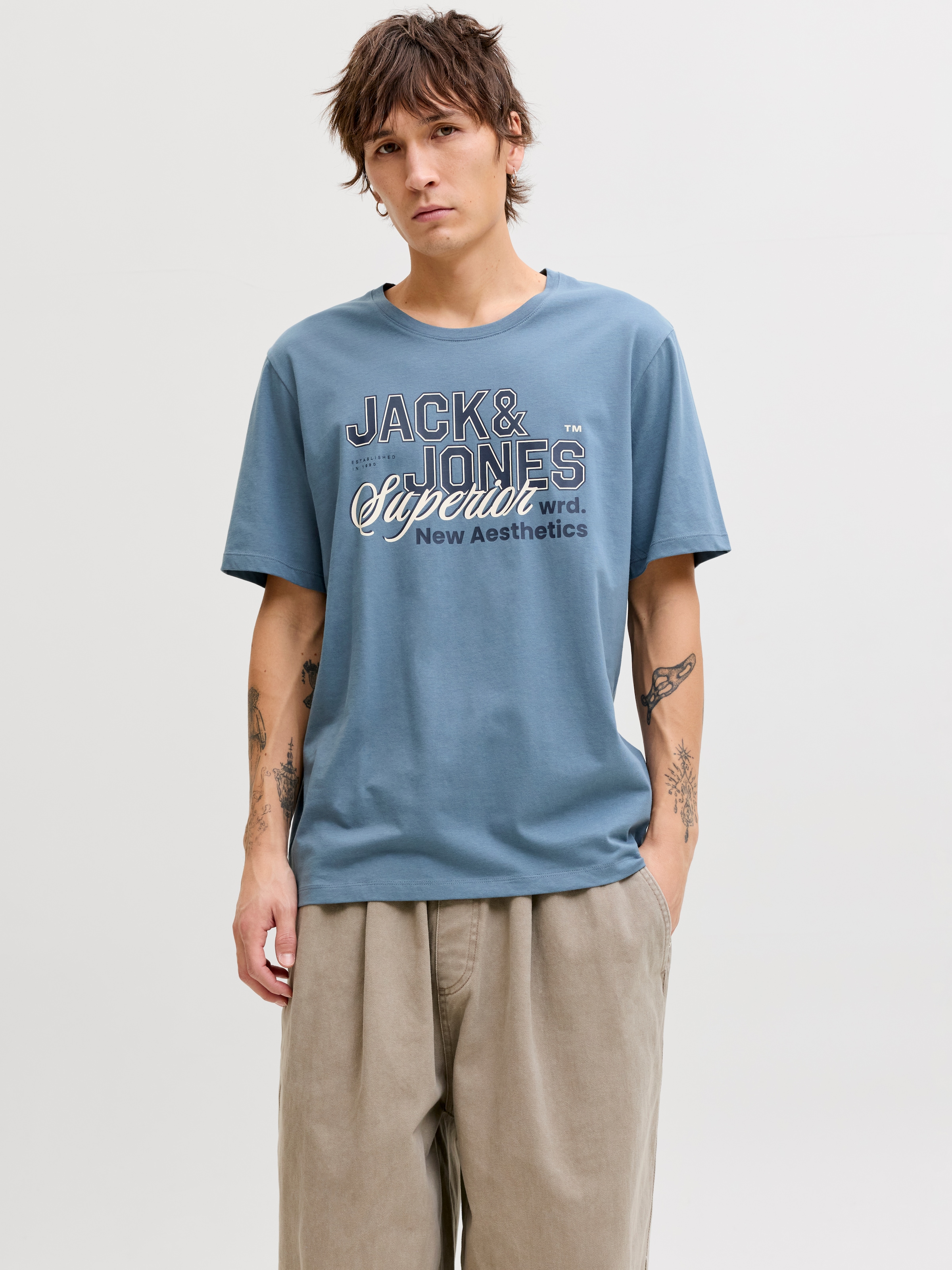 Jack & Jones Rundhalsshirt "JJELOGO TEE SS O-NECK 2 COL SS26 SN" mit Grafik günstig online kaufen