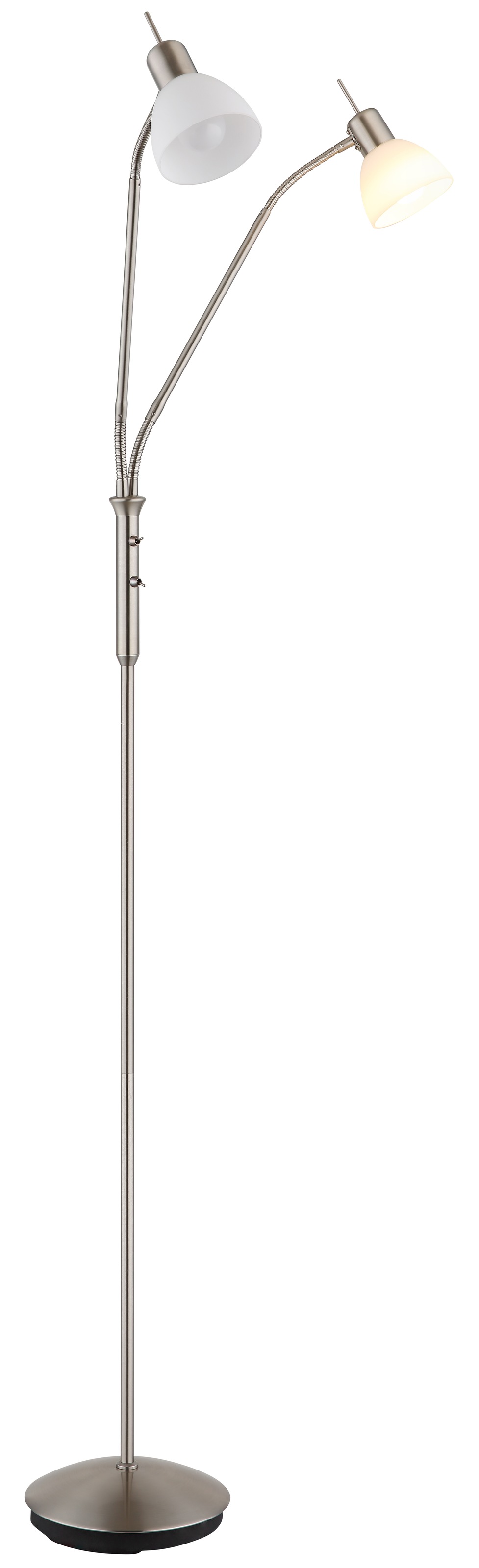 NOWA Stehlampe »MALTE« E14 1 Stk. Warmweiß Metall Nickel matt, Glas opal, 2-arm Flexo, inkl. 2x E14 LED