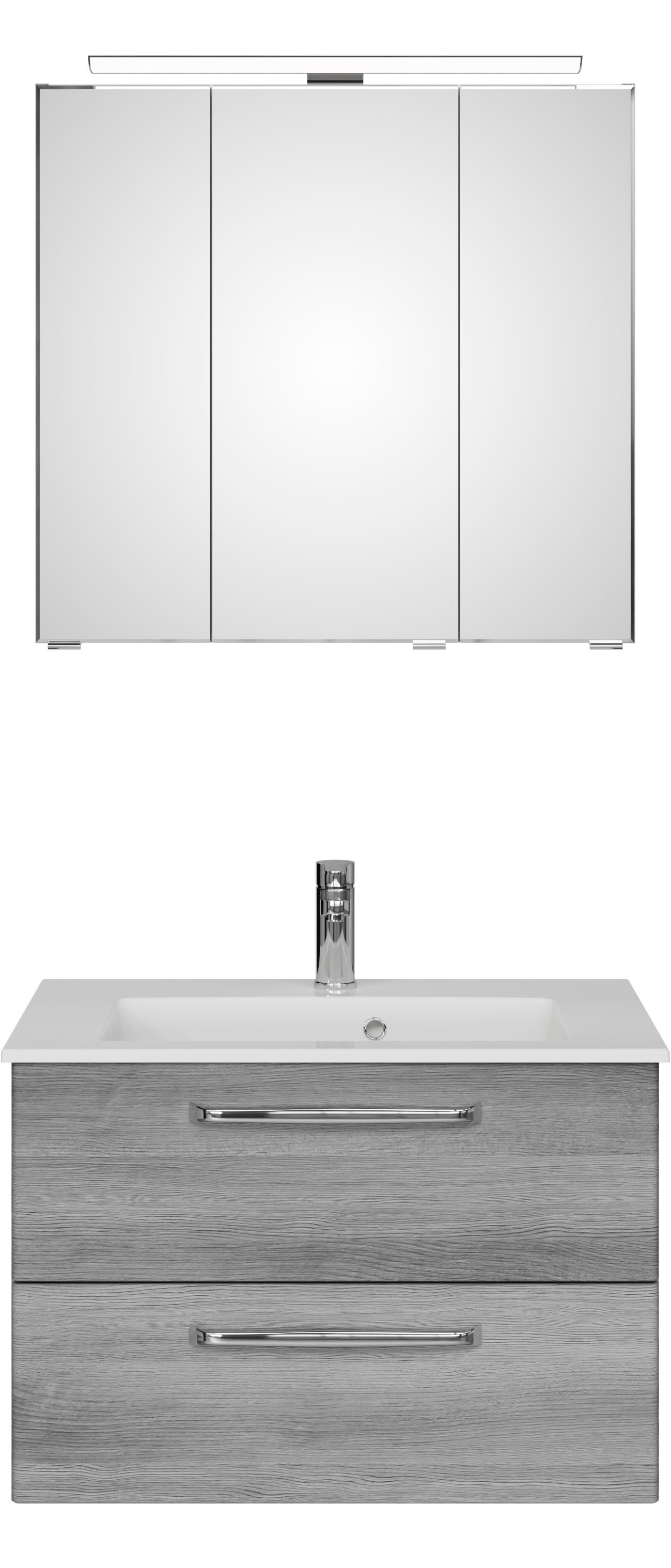 Saphir Badmöbel-Set »Trentino 2-tlg Mineralmarmor-Waschtisch,Spiegelschrank mit LED-Leuchte«, (3 St.), Badmöbel-Set 77cm breit, inkl. Türdämpfer, 3 Türen, 2 Auszügen