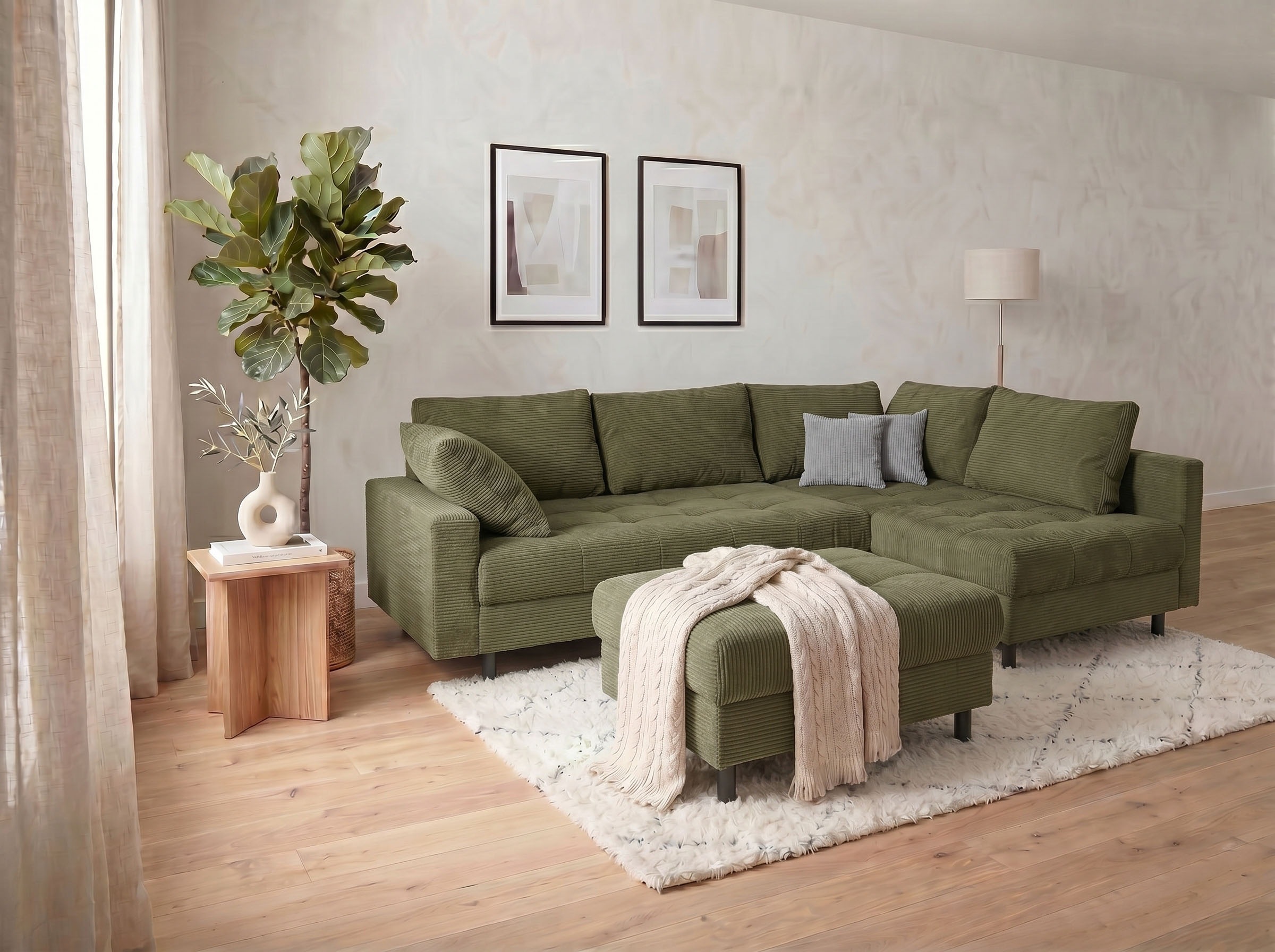 COLLECTION AB "Toni XL L-Form 274 cm Set inkl. Hocker" Set: Sofa & Hocker, 2 Zierkissen, Bonell-Federkern