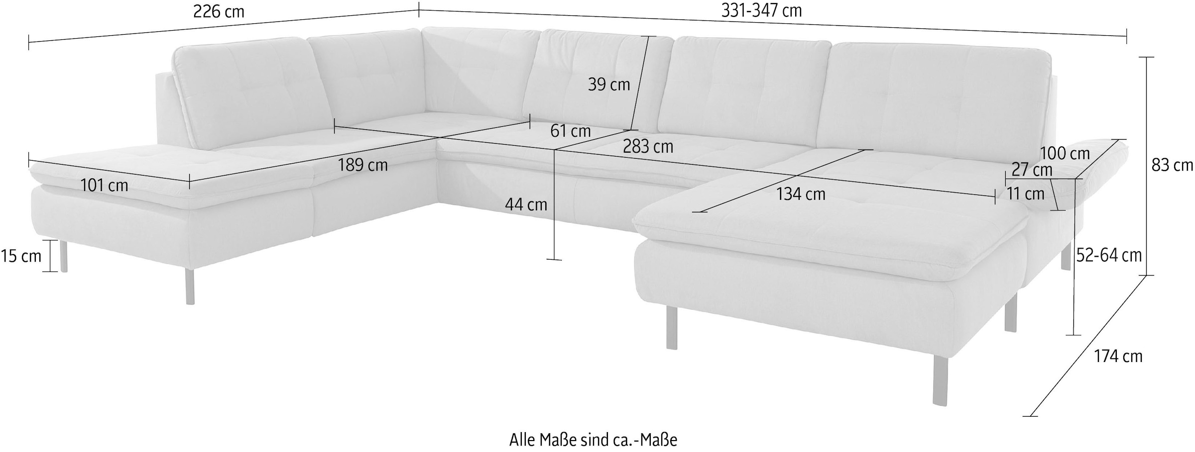 INOSIGN Wohnlandschaft »Birkholm U-Form«, Armlehnverstellung, auch in Easy Clean Bezug - mit Wasser zu reinigen
