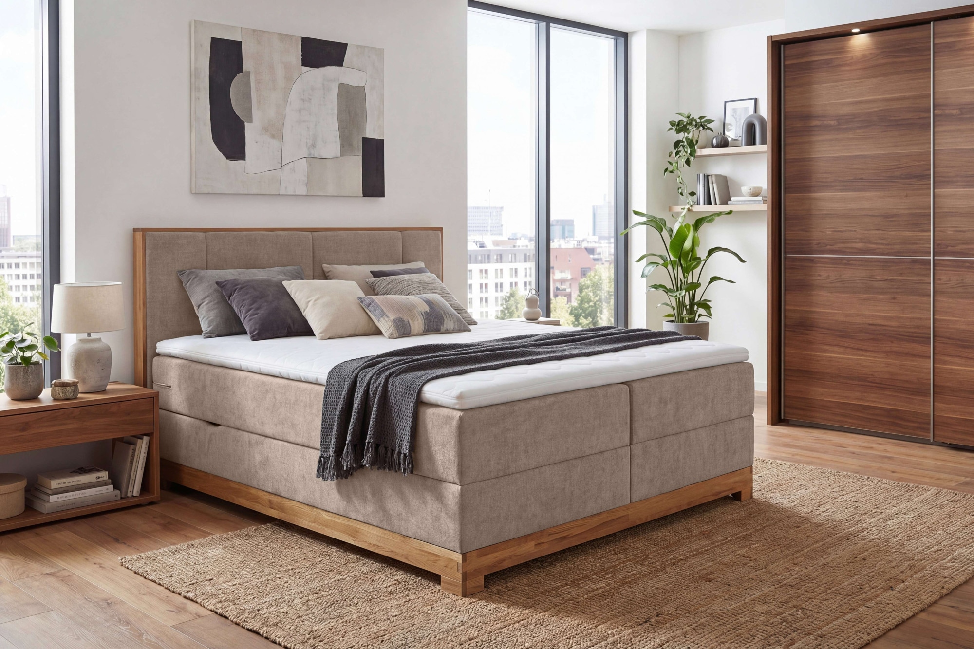OTTO home Boxbett "Fennor, Doppelbett, Polsterbett, Federkernbett, Komforbett, 160/180 cm" Boxbett: 5-Z-Taschenfederkern im Unterbau, Härtegrad 3, inkl. Topper