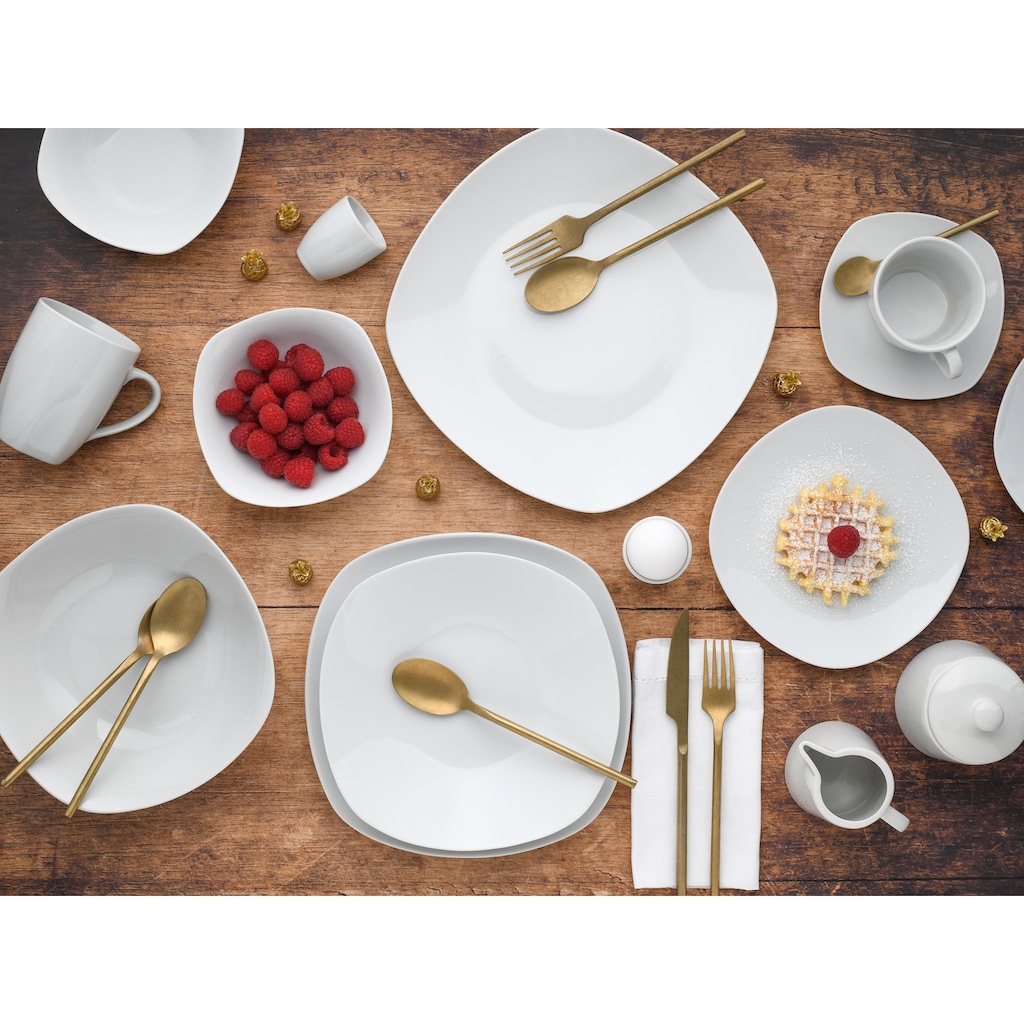 CreaTable Kombiservice »Geschirr-Set Square«, (Set, 100 tlg., Kaffeeservice und Tafelservice im Set, für 12 Personen), Service, weiß, quadratische klassische Form, 100 Teile für 12 Personen