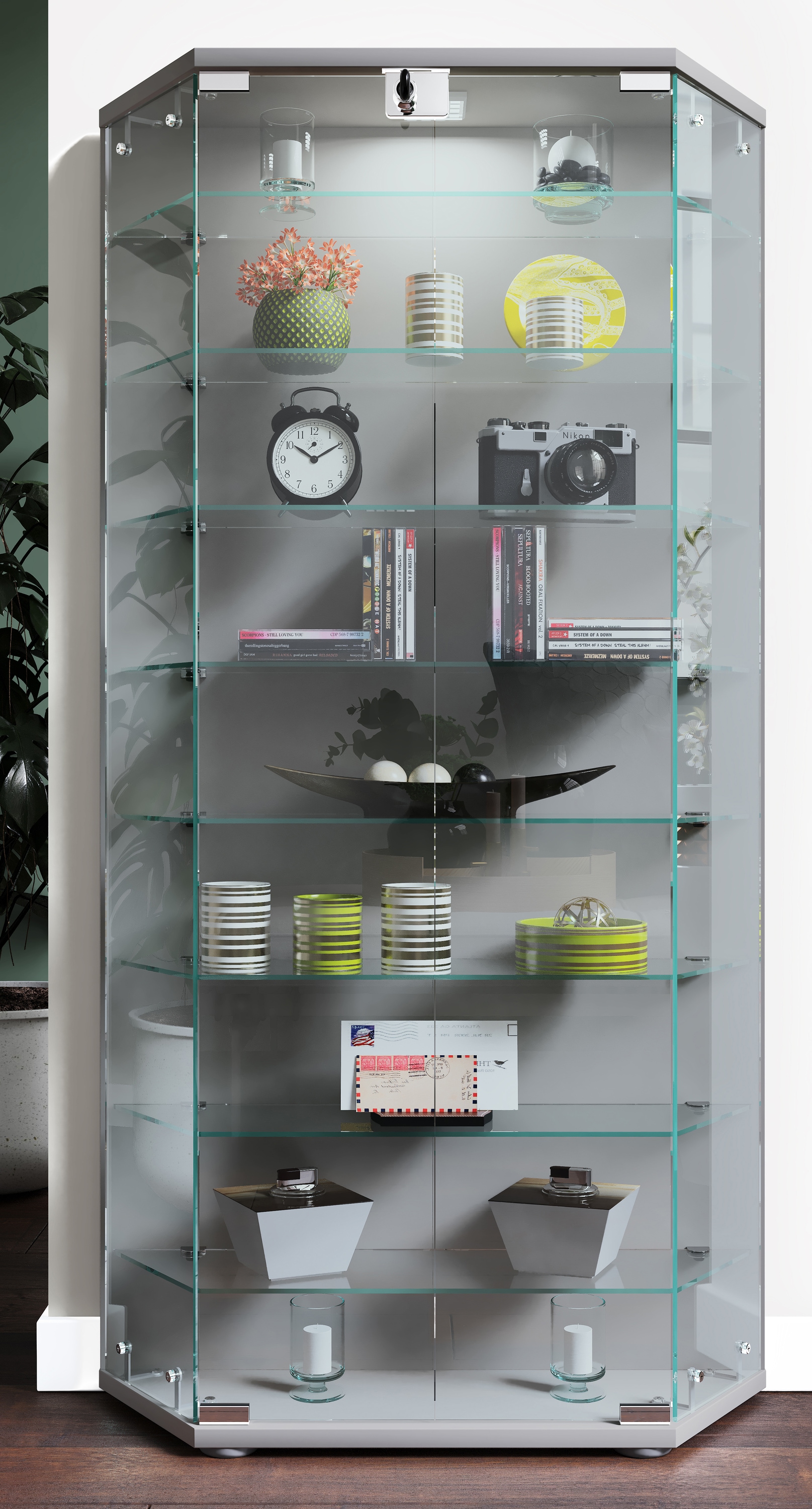 VCM Standvitrine »Holz Glas Stand Vitrine Sammelvitrine Cenila XL«