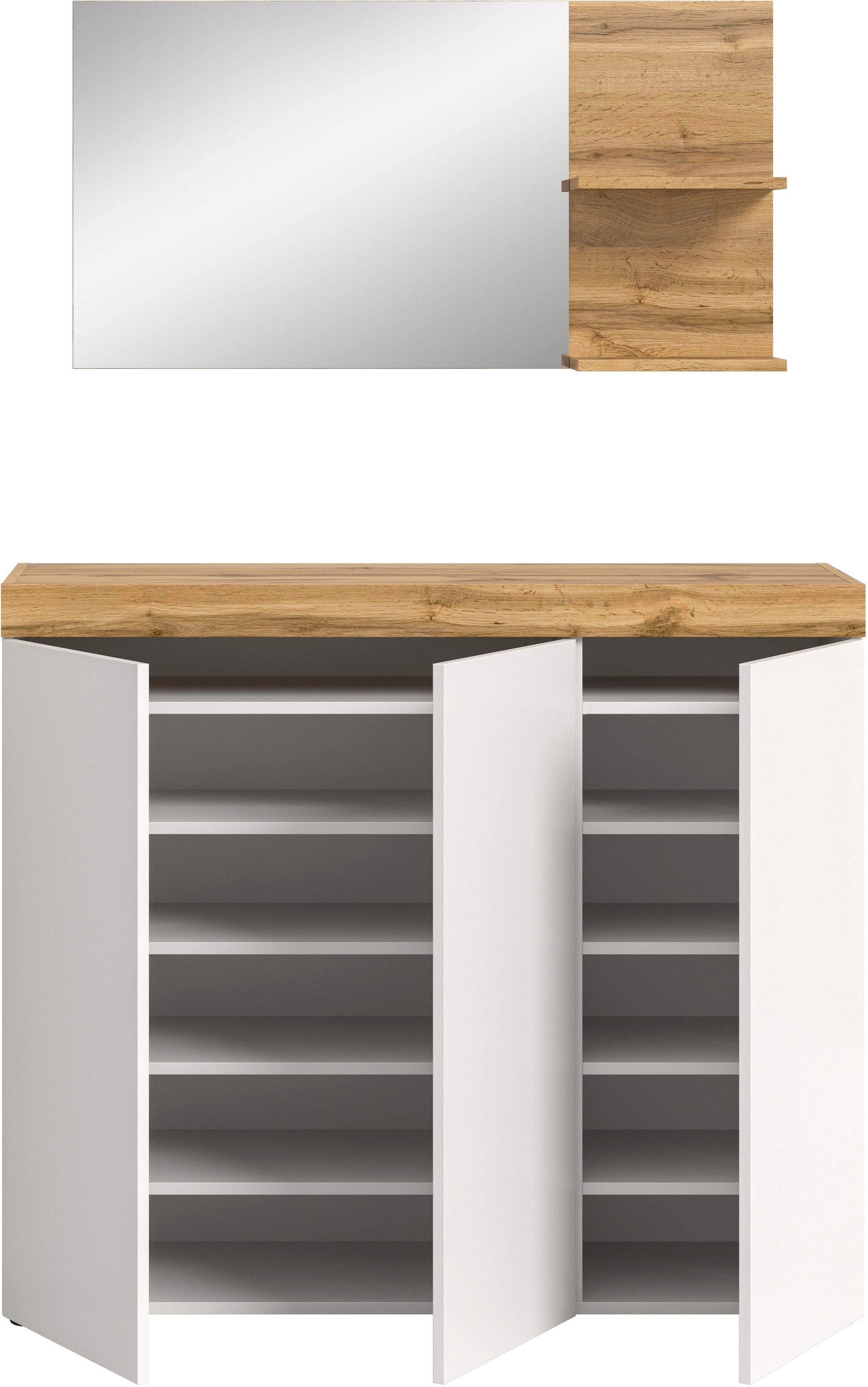 OTTO home Garderoben-Set »MAMBO, TOPSELLER!, 2-teilige Kombination, stehend & hängend montierbar« bestehend aus: Kommode, Spiegel, 2 Stk. tlg.