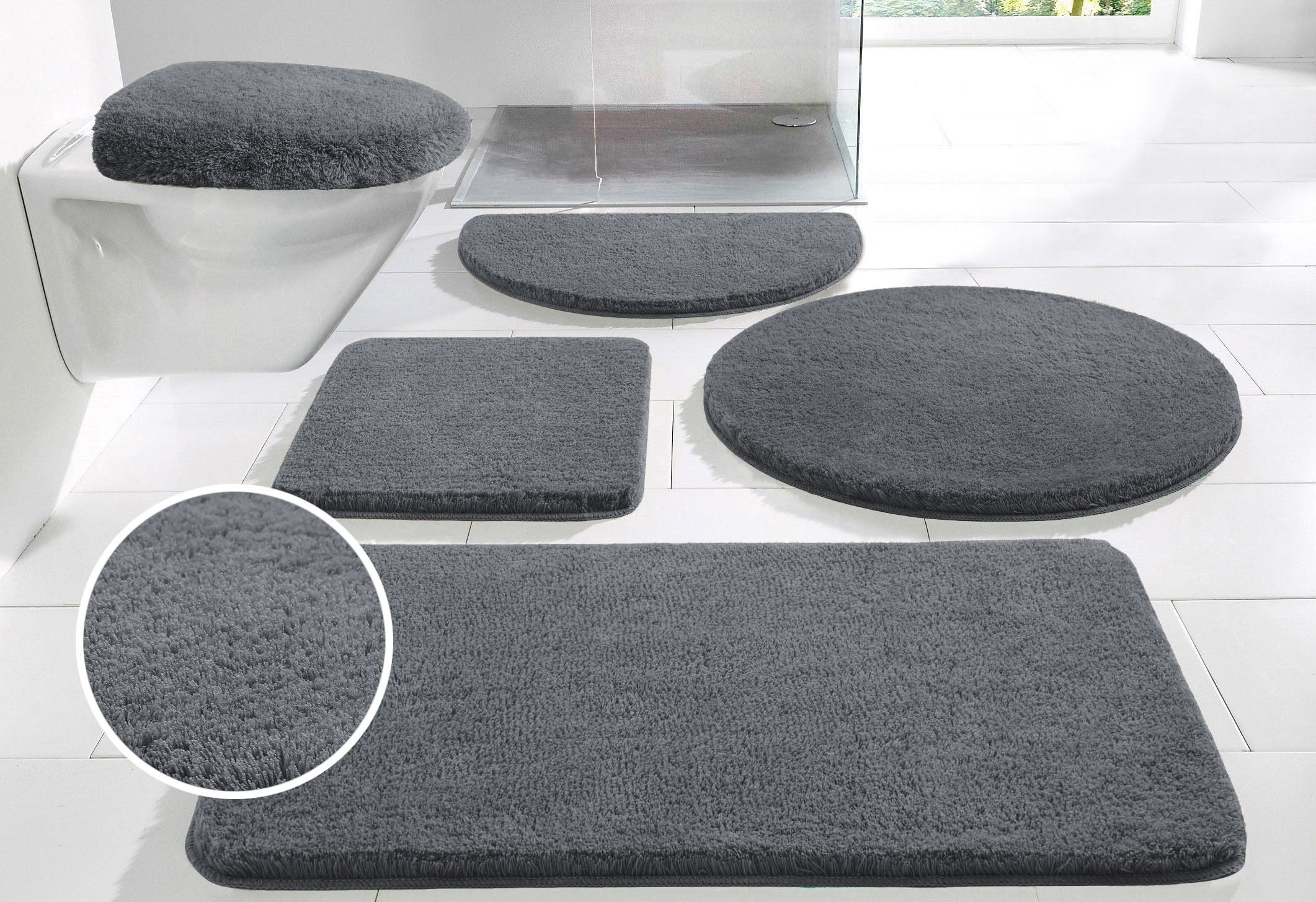 OTTO home Badematte "Merida, Badvorleger, Badezimmer Teppich" Höhe 32 mm rutschhemmend beschichtet fußbodenheizungsgeeignet schnell trocknend strapazierfähig Badteppich, Uni Farben, rechteckig, rund & als 2-tlg. Set erhältlich
