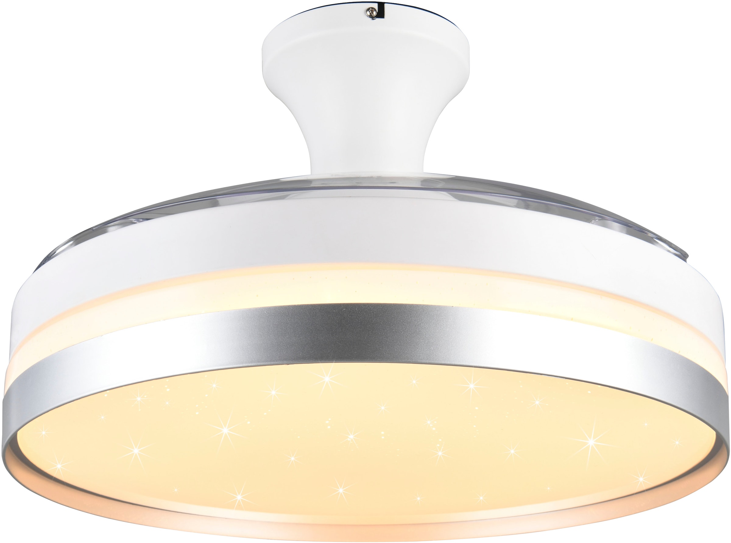 REALITY Leuchten LED Deckenleuchte »LINDBERG Deckenventilator mit Beleuchtung, Rotor einklappbar, 6 Stufen«, 1 flammig, Leuchtmittel LED-Board | LED fest integriert, LED Ventilator mit Fernbedienung dimmbar Memory Nachtlicht Starlight