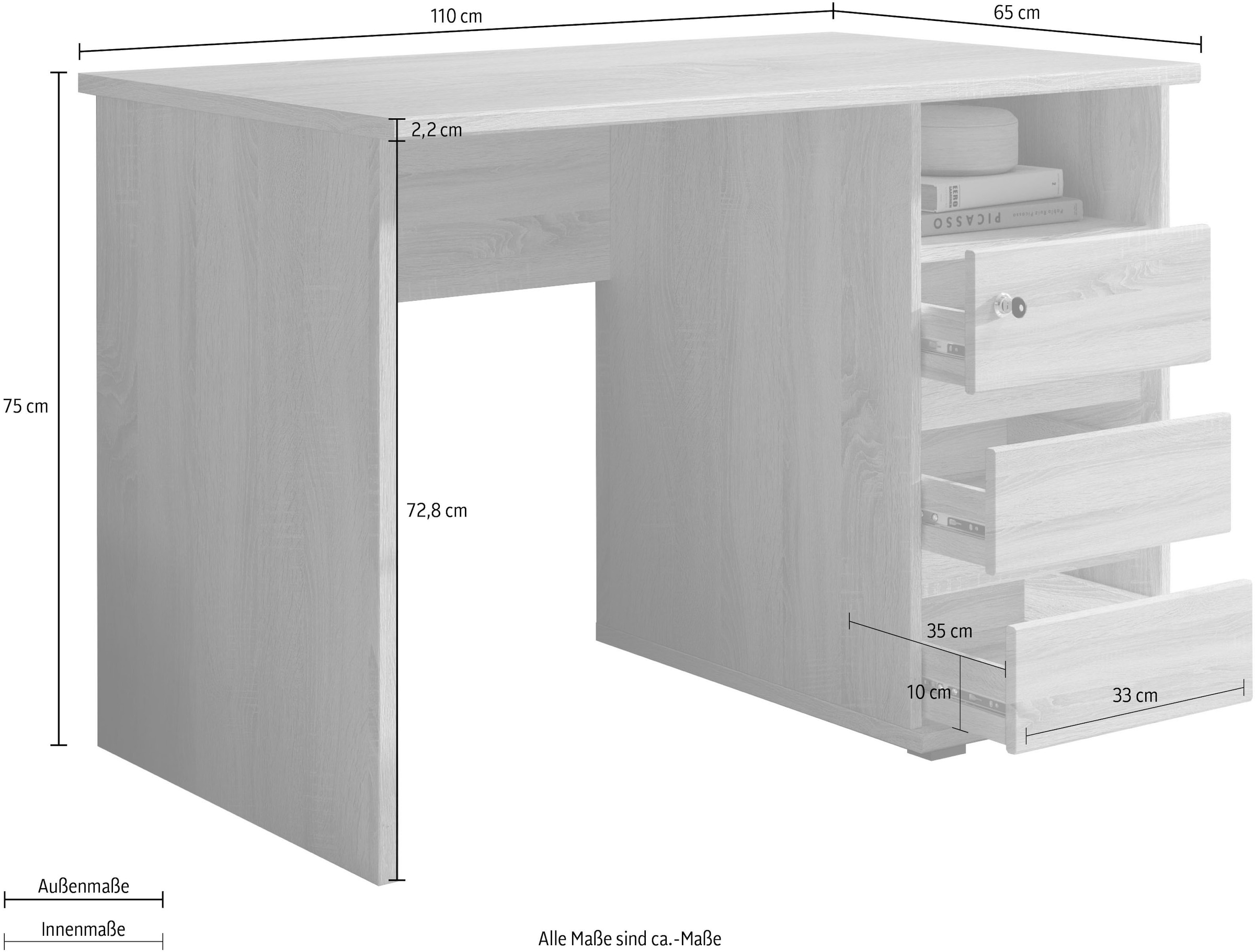 BEGA OFFICE Schreibtisch »Primus 1«, mit Schubkasten abschließbar in 3  Farbausführungen | BAUR