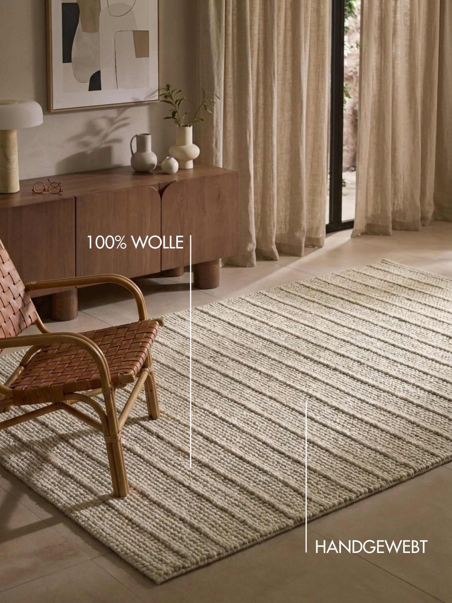 Ted Baker Wollteppich »Parker , auch als Läufer« rechteckig 7 mm Höhe Wolle, Natur, handgewebt, Wohnzimmer, Schlafzimmer, Boho, Skandi