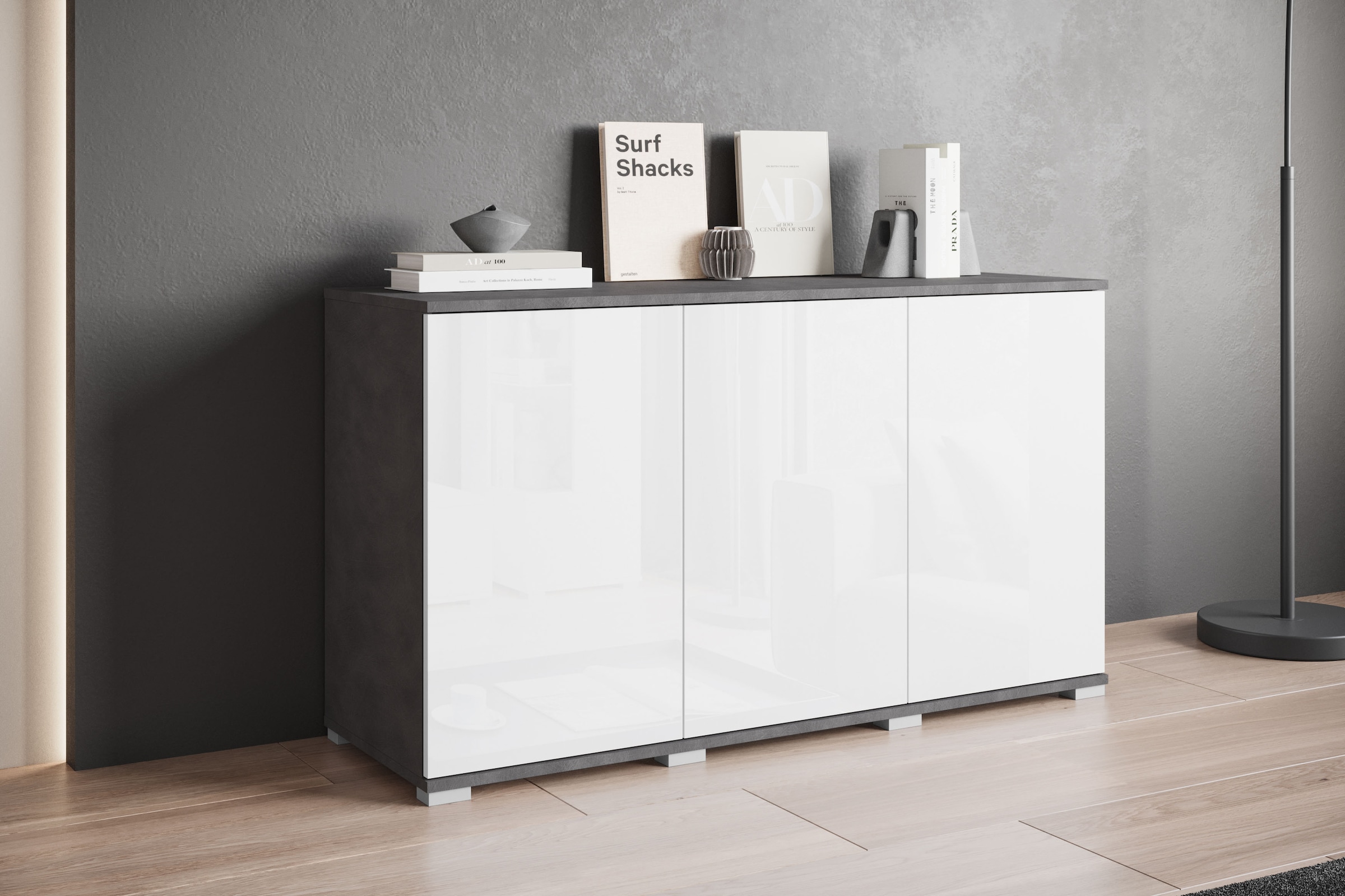 INOSIGN Sideboard »Kenia, moderne grifflose Kommode mit 3 Türen, Breite 120 cm«, (1 St.), Push-to-Open-Fronten, höhenverstellbaren Einlegeböden
