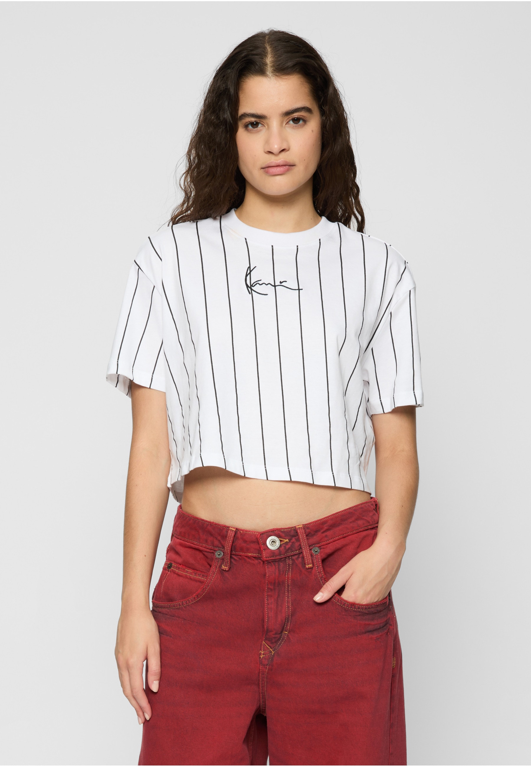 Karl Kani T-Shirt »Karl Kani Damen Small Signature Essential Pinstripe Crop Tee« 1 Stk.
