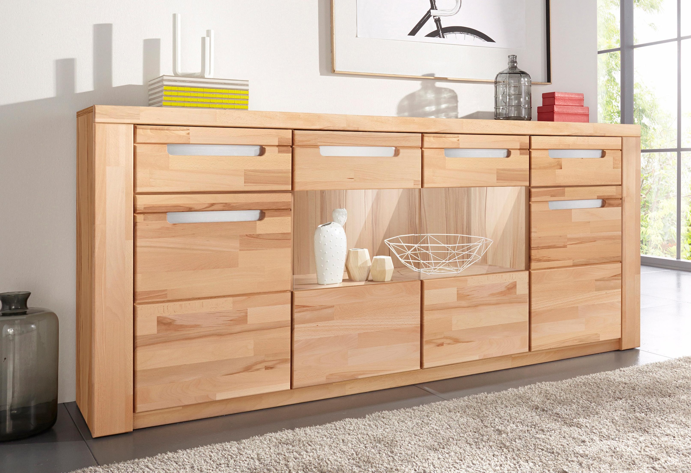 Sideboard »Kolding«, Breite 200 cm mit 2 Glastüren und 2 Holztüren