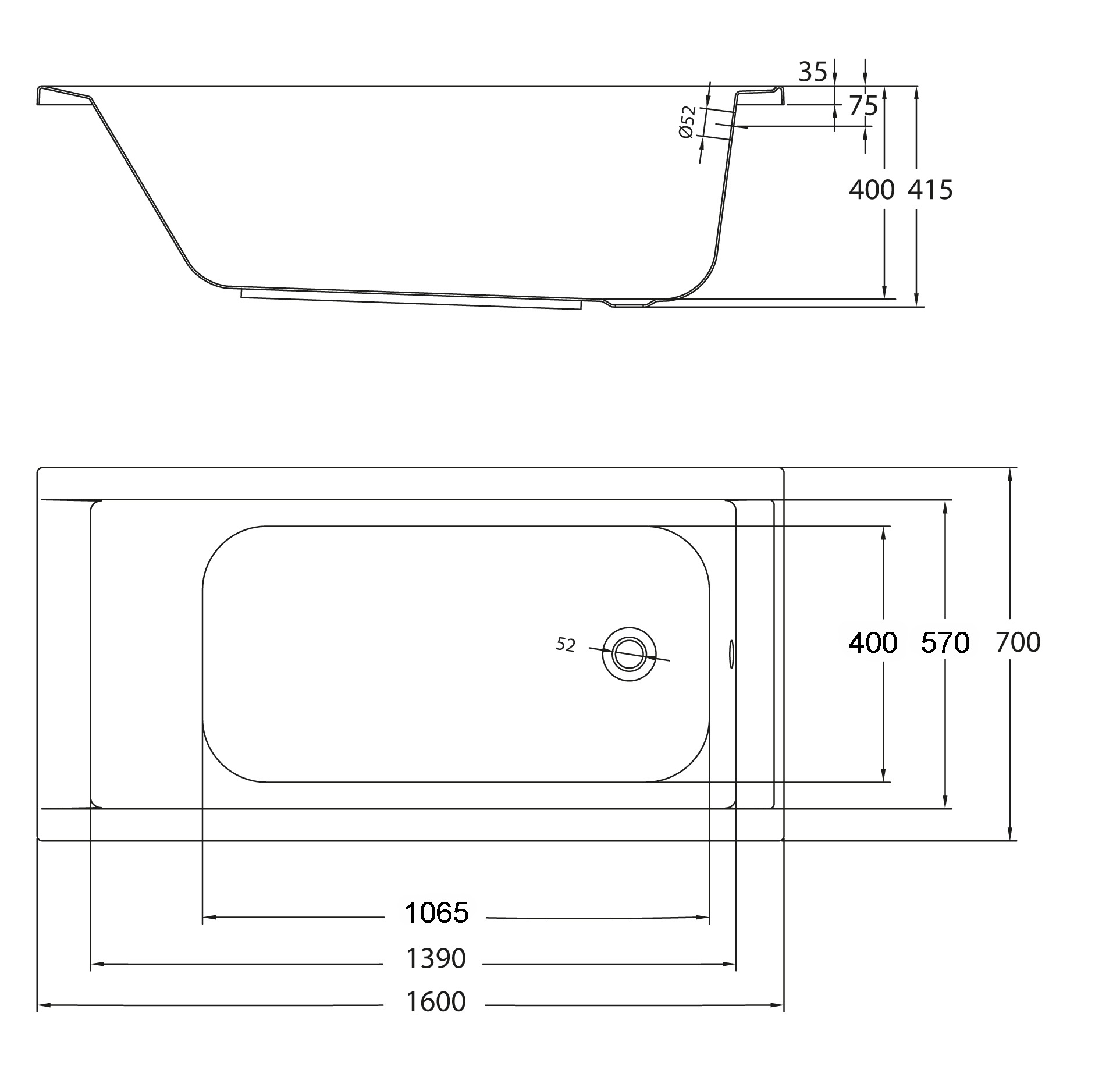 OTTOFOND Badewanne »Set Körpferformbadewanne«, (3 tlg.), 1600/700 mm, Körperformbadewanne
