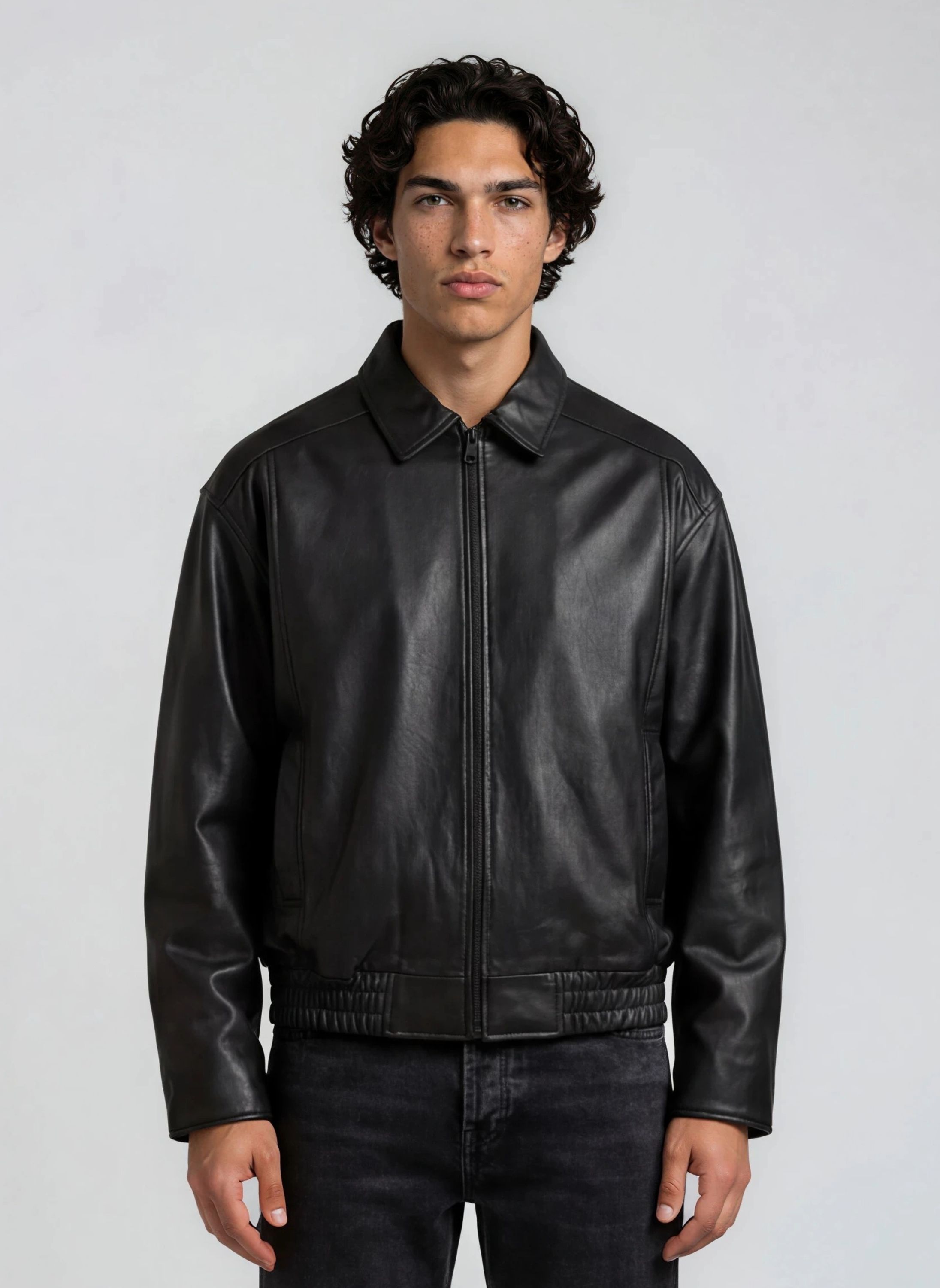trueprodigy Lederjacke "Pekka Blouson Schnitt mit Hemdkragen und elastischen Saum" ohne Kapuze