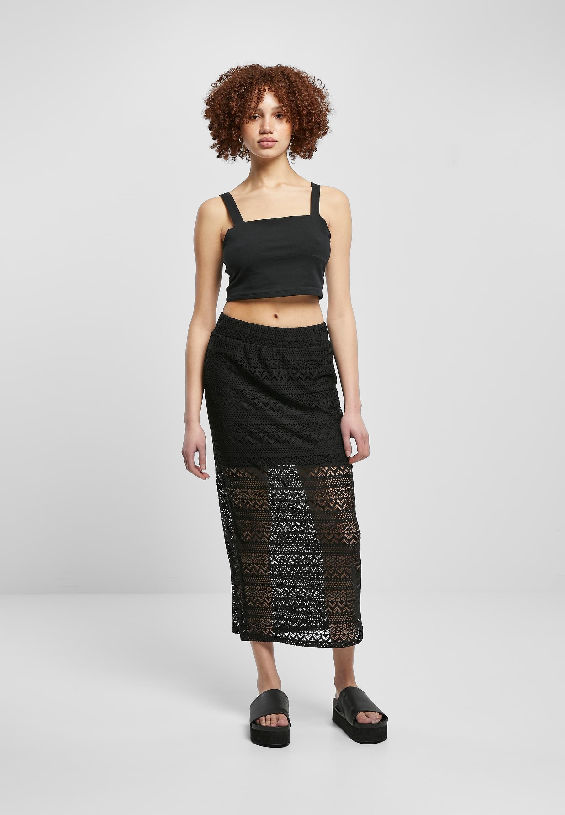 URBAN CLASSICS Jerseyrock »Urban Classics Damen Ladies Stretch Crochet Lace Midi Skirt«, (1 tlg.)