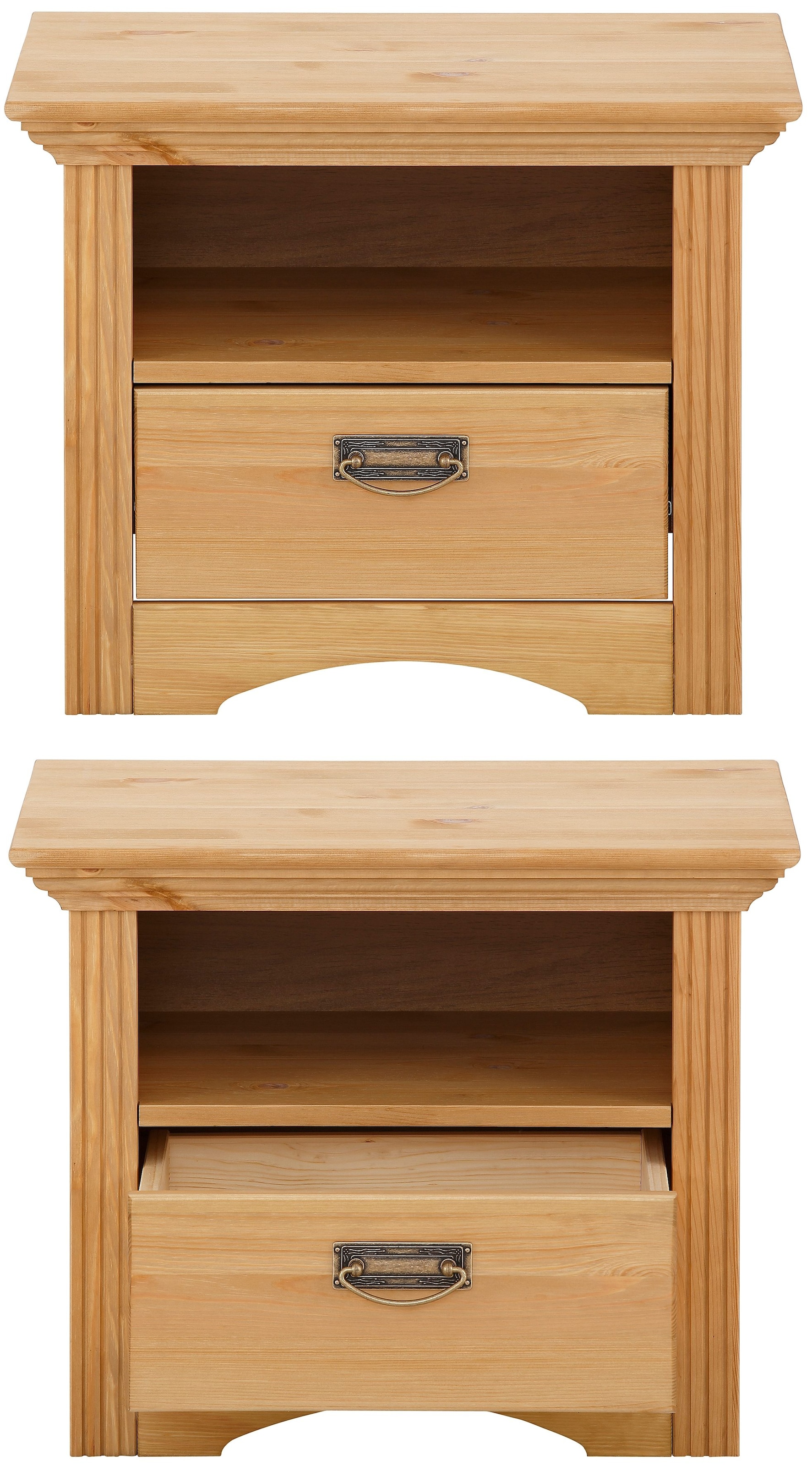 Home affaire Schlafzimmer-Set »"Konrad", komplettes Schlafzimmer mit großem Schrank«, (Set, 4 tlg., Kleiderschrank 5 türig mit Schubladen, 2 Nachttische, Bett 180x200cm), klassischer Landhausstil, Metallgriffe, Massivholz (Kiefer)