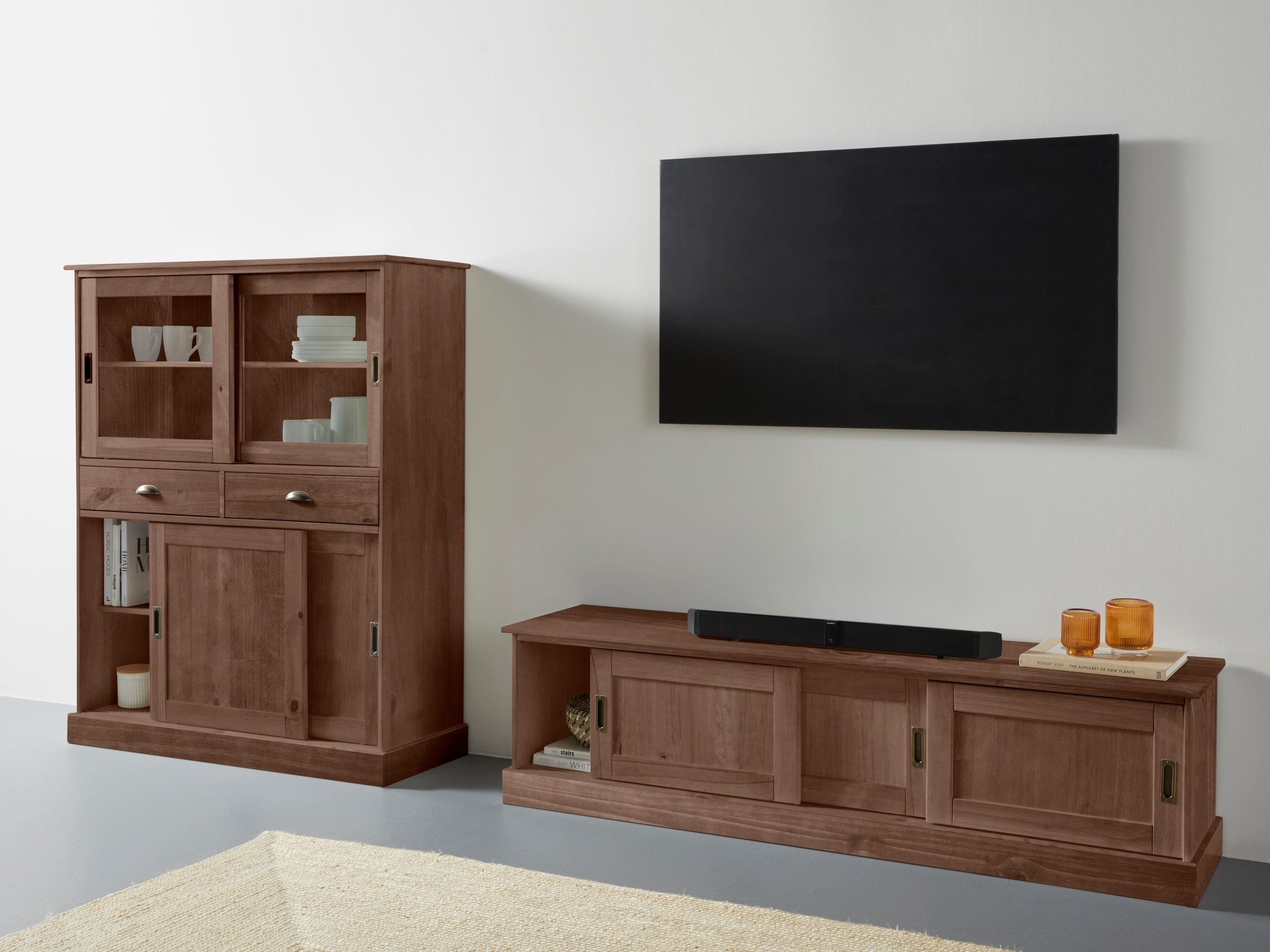 Home affaire Highboard »Schröder«, Vitrine aus massivem Kiefernholz, Breite 114 cm