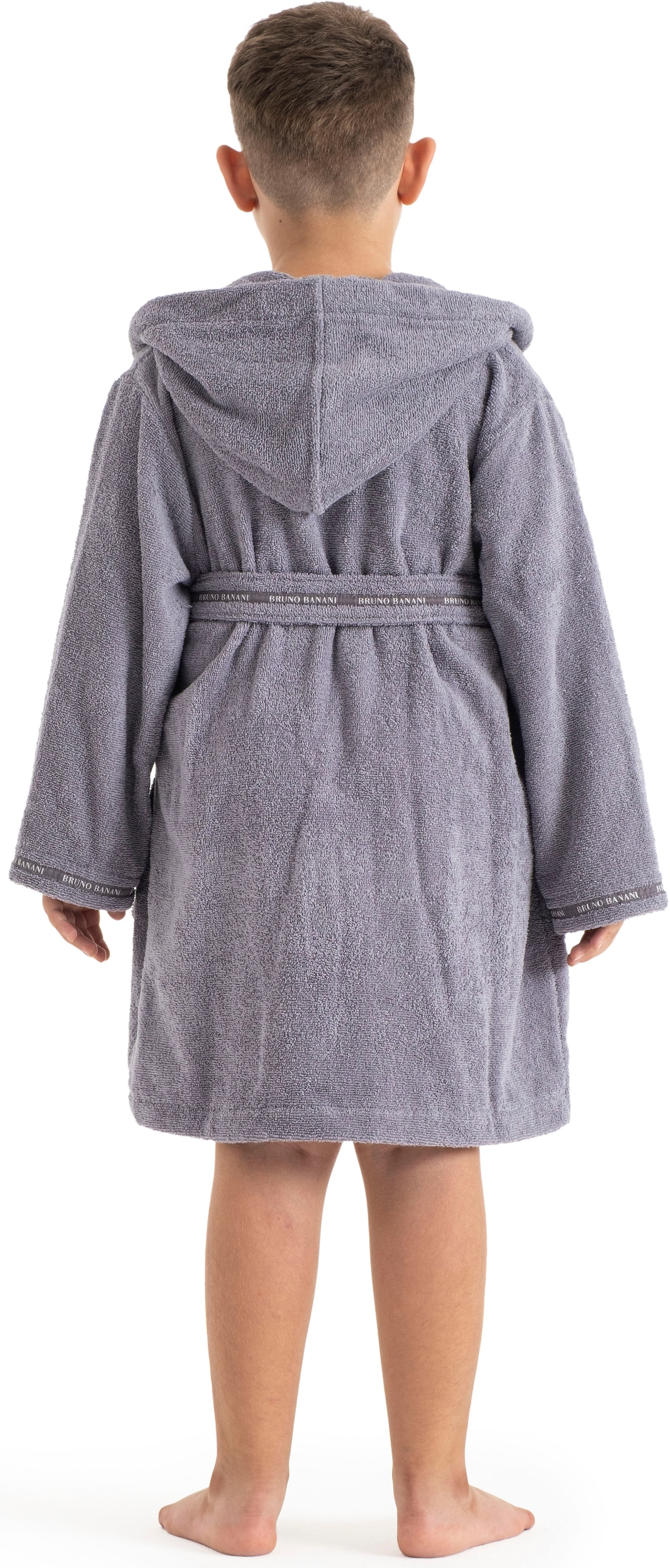 Bruno Banani Kinderbademantel »Danny, Ideal für Zuhause, Schwimmbad oder im Urlaub«, (1 St.), mit Logostreifen, aus 100% Baumwolle