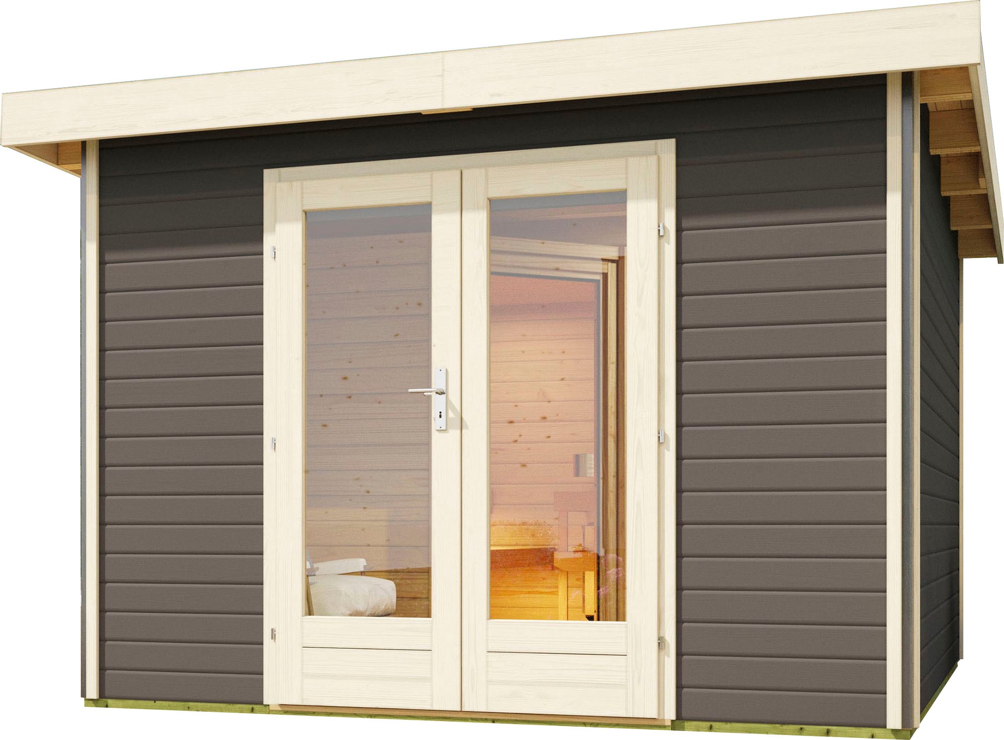 KONIFERA Saunahaus »Maiko 1 SET A«, terragrau, mit Ofen 9 kW ext. Steuerung