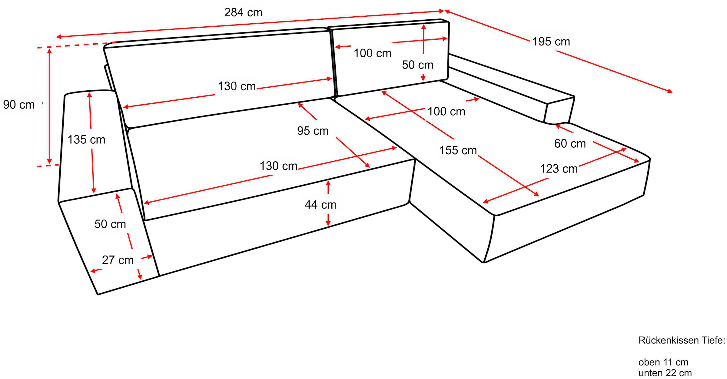 Home affaire Ecksofa »NEU: SHERWOODL XXL 284, Big-Sofa L-Form, tiefe Sitzfläche 95 cm, Cord,«, Leinenoptik, Recamiere rechts/links, auch als Schlafsofa stellbar