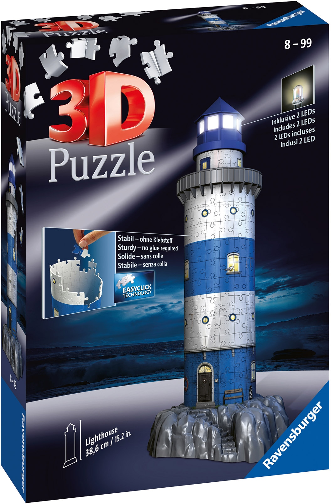 Ravensburger 3D-Puzzle »Leuchtturm bei Nacht«, inkl. 2 LEDs; Made in Europe